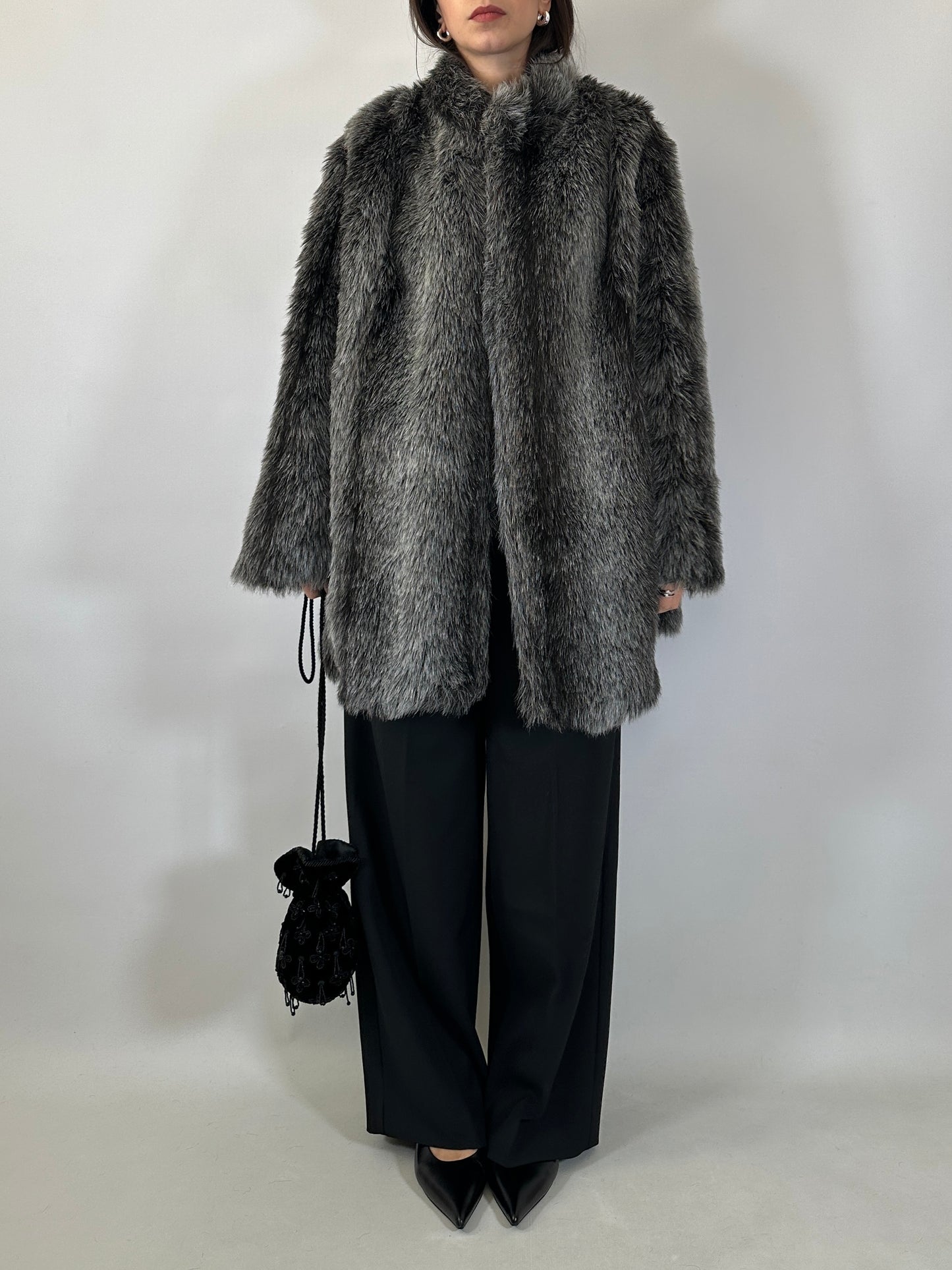 Vintage Grey Faux Fur Coat