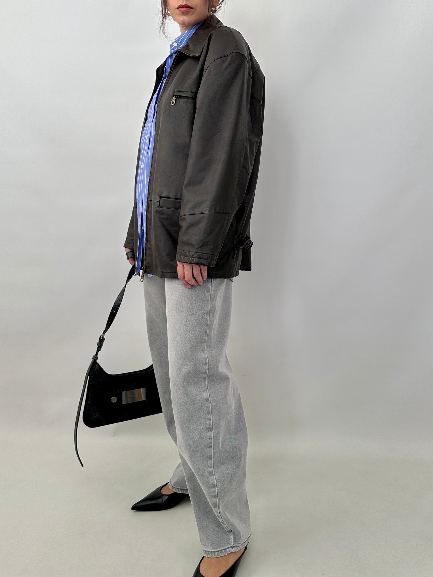 Brown leather zipped jacket