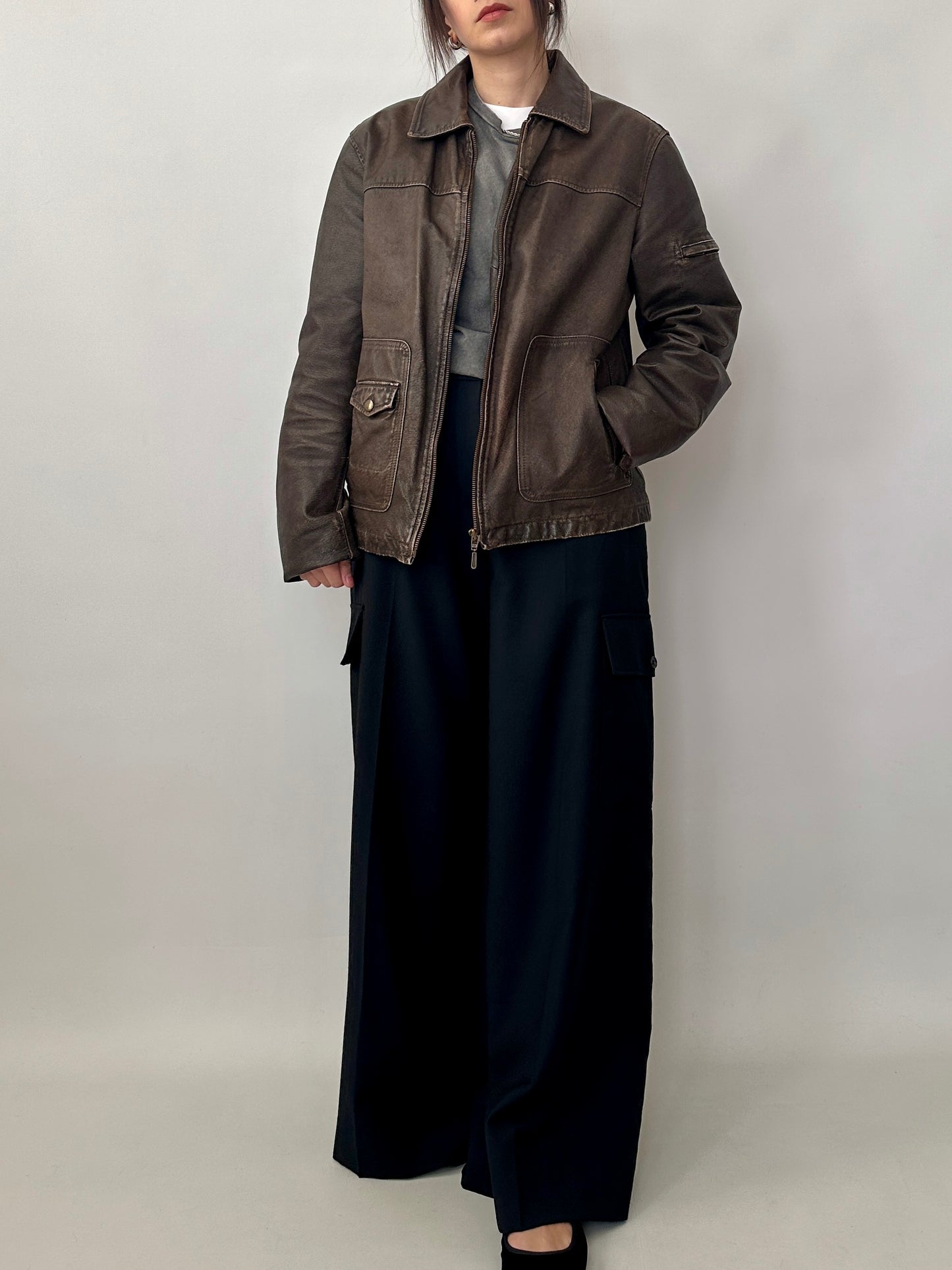 Genuine leather distressed jacket