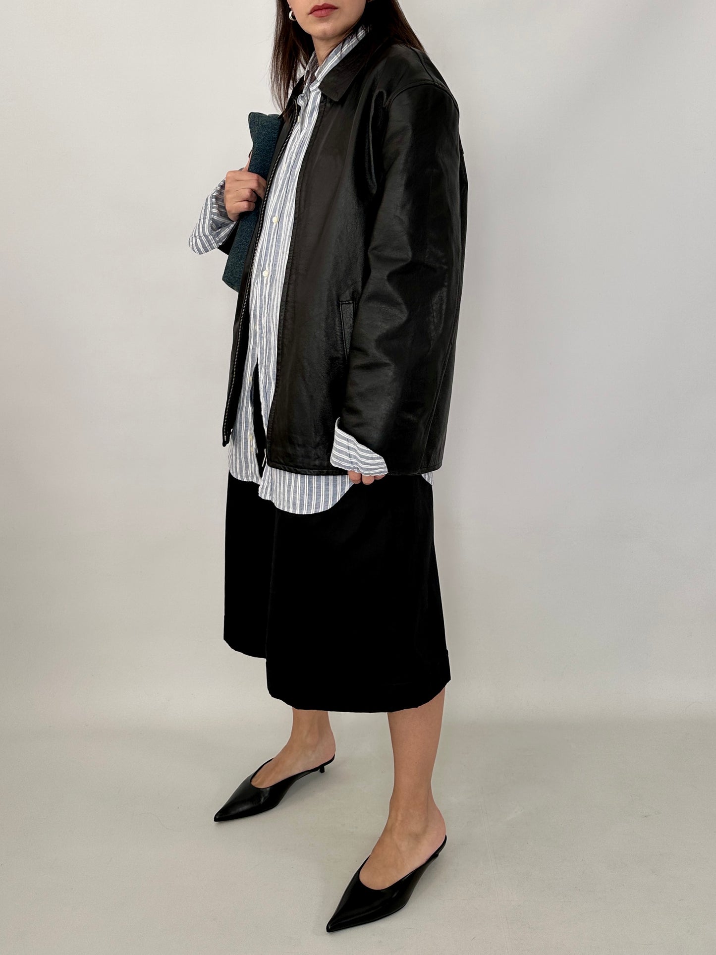 Relaxed fit leather zipped jacket