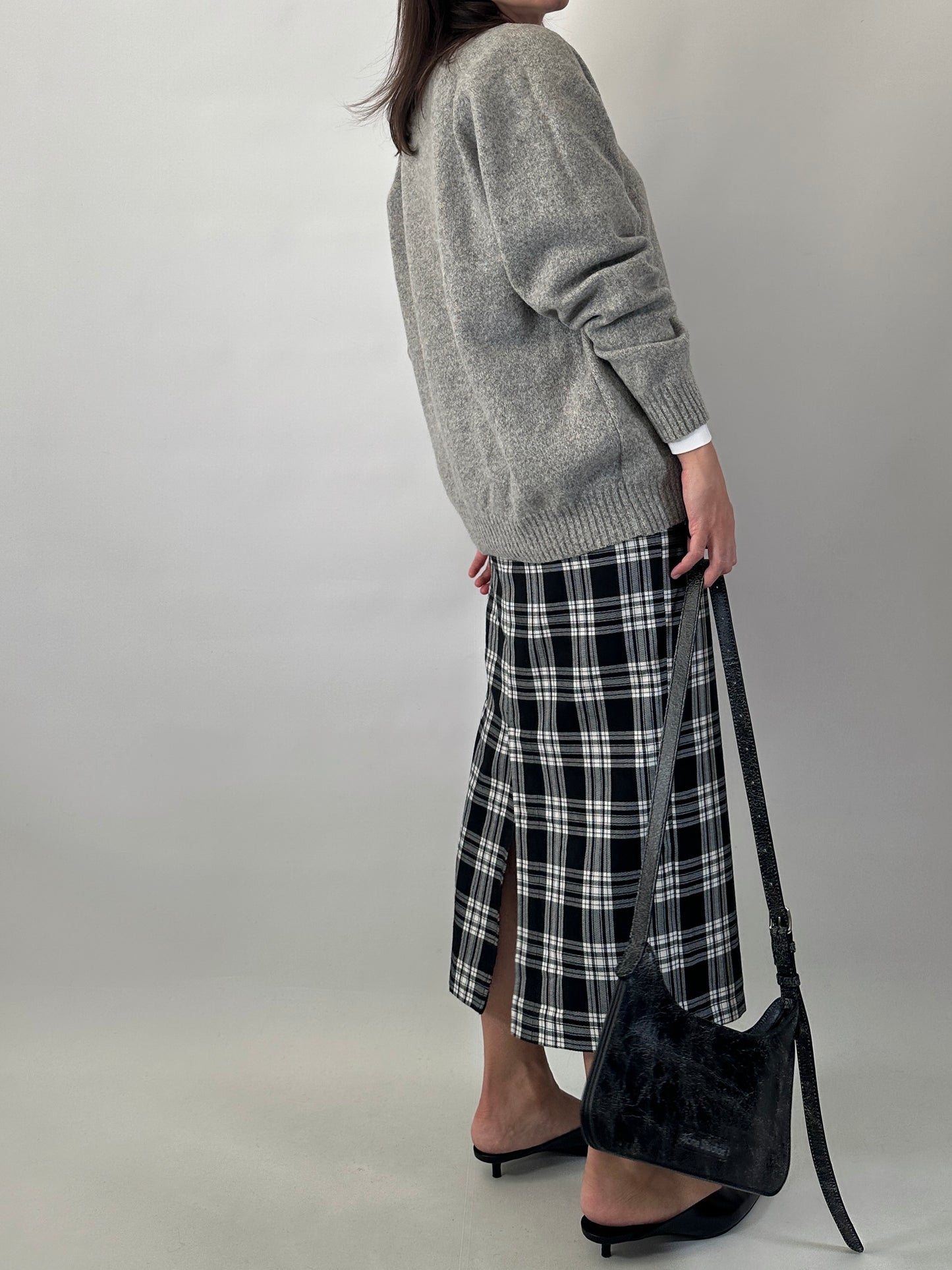 Checked long pencil skirt