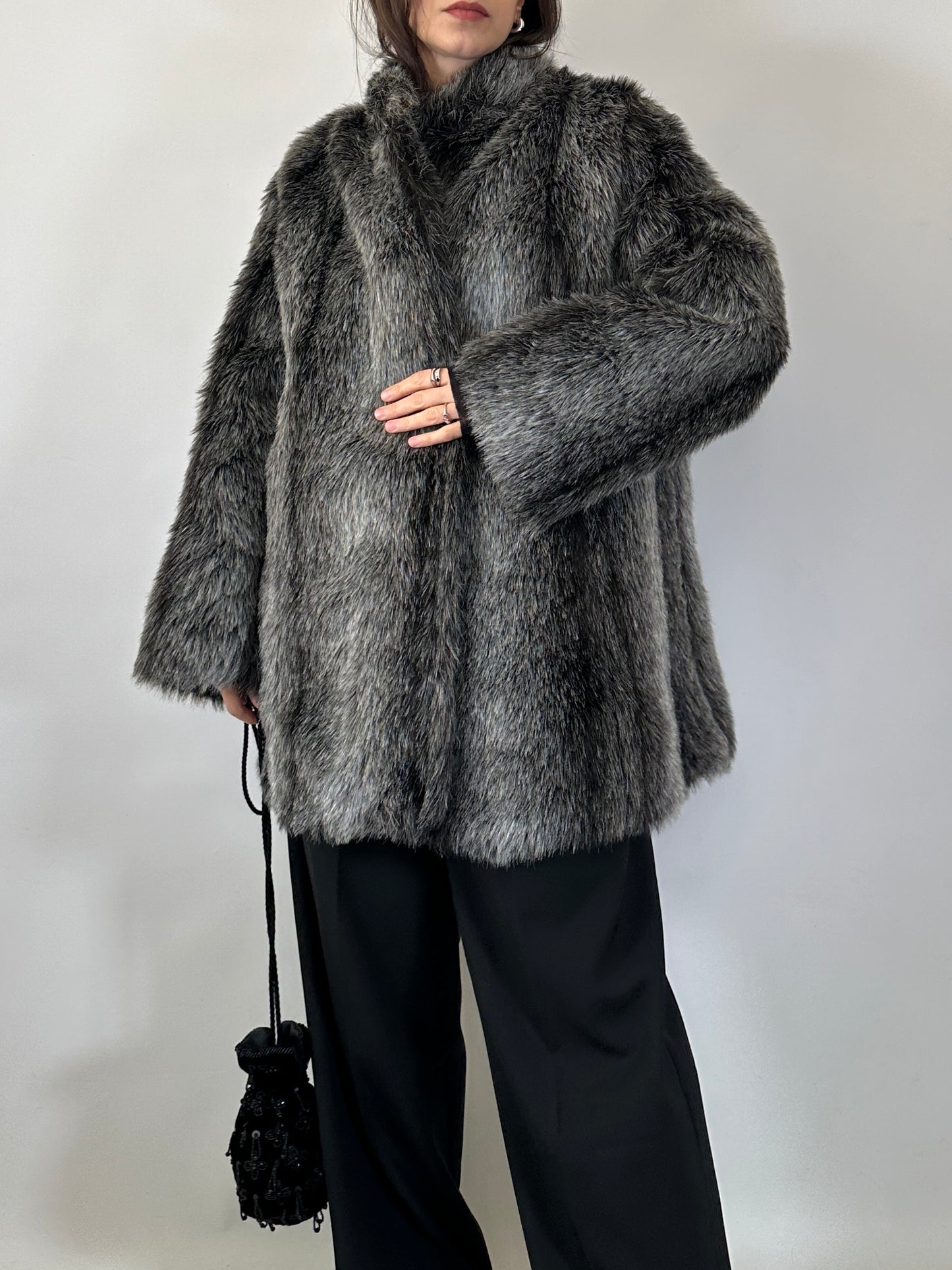 Vintage Grey Faux Fur Coat