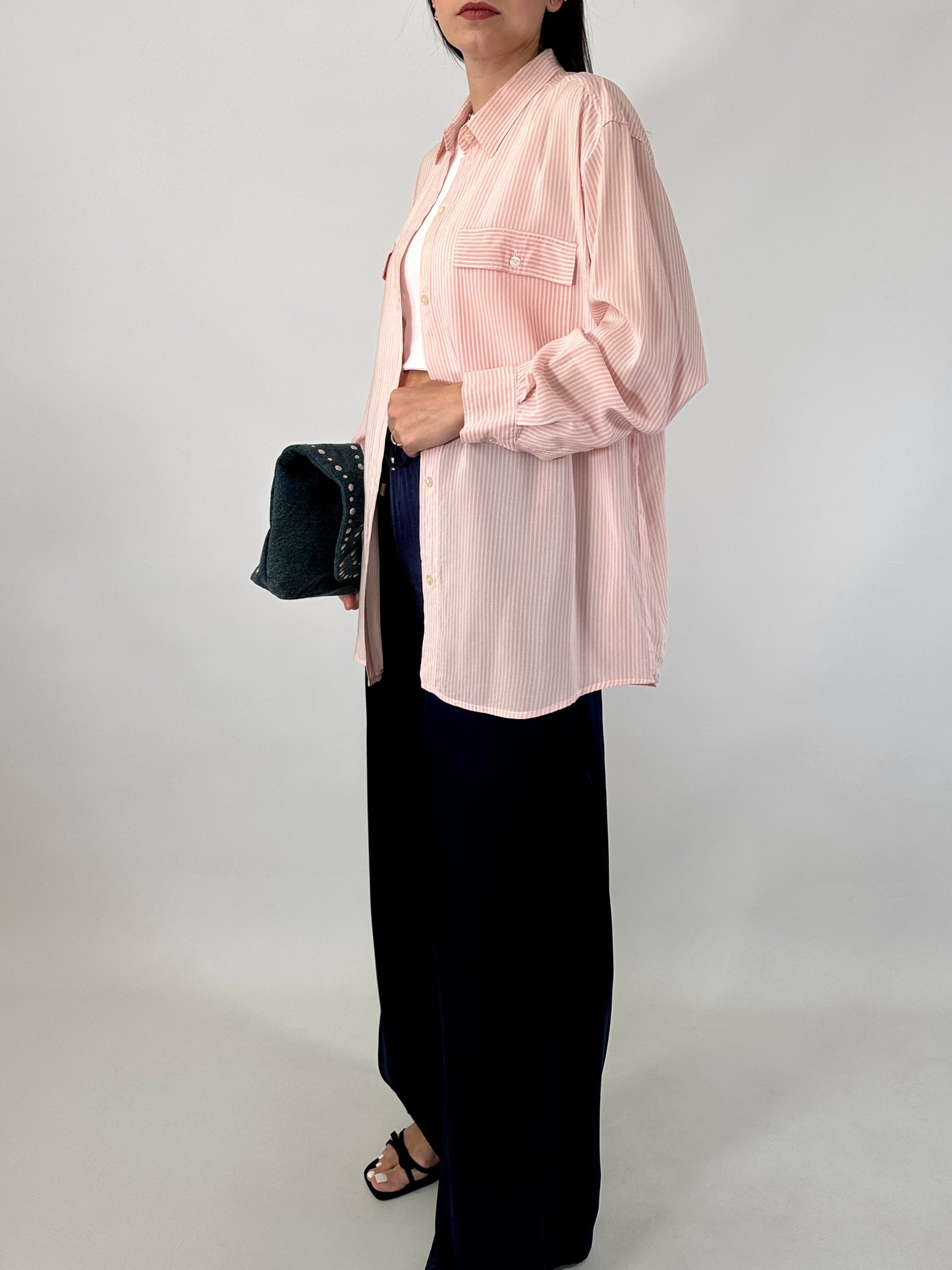 Pure silk striped pink shirt