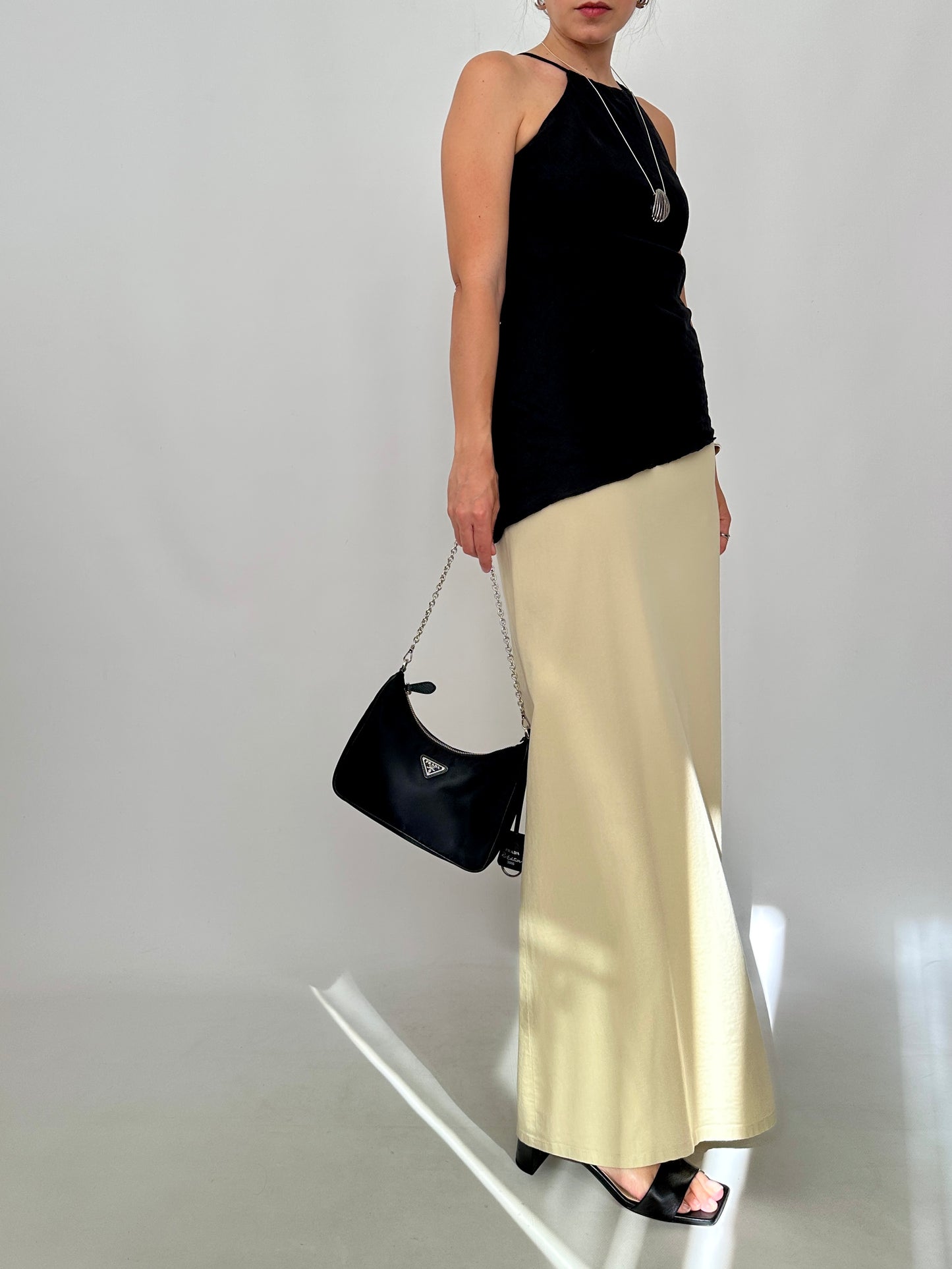Minimal Cream Cotton Maxi Skirt