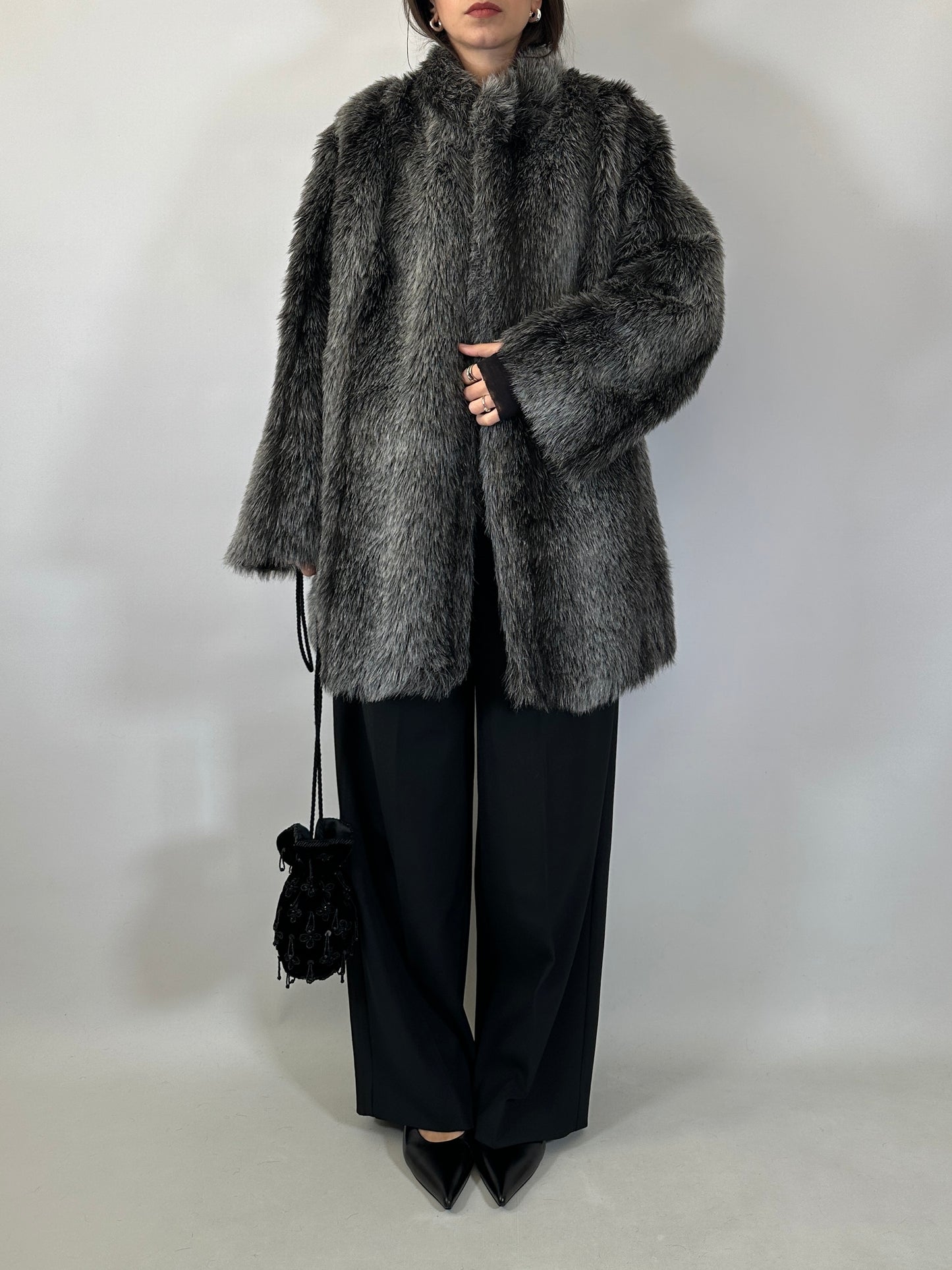 Vintage Grey Faux Fur Coat
