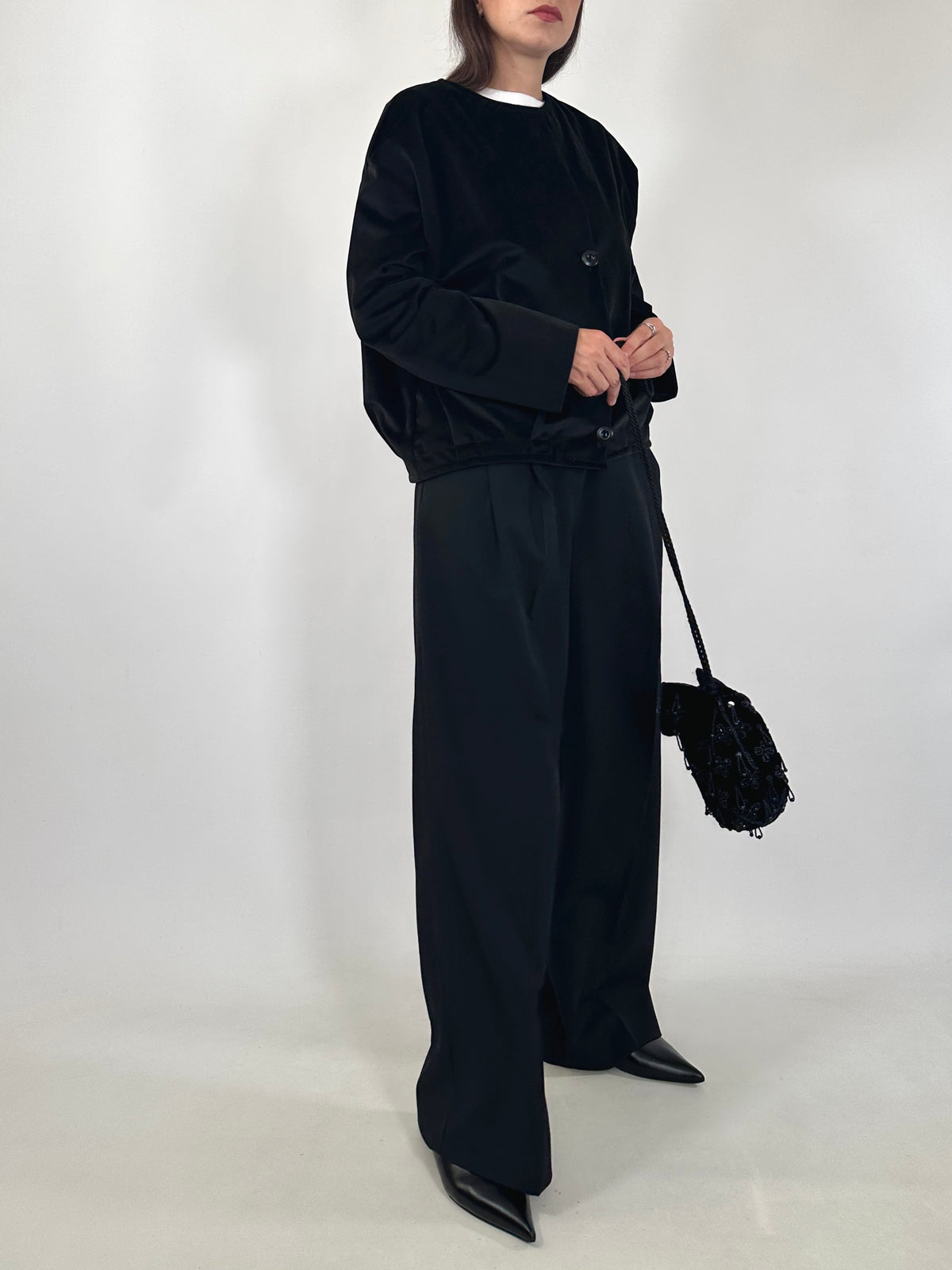 Tailored Black Velvet Bomber