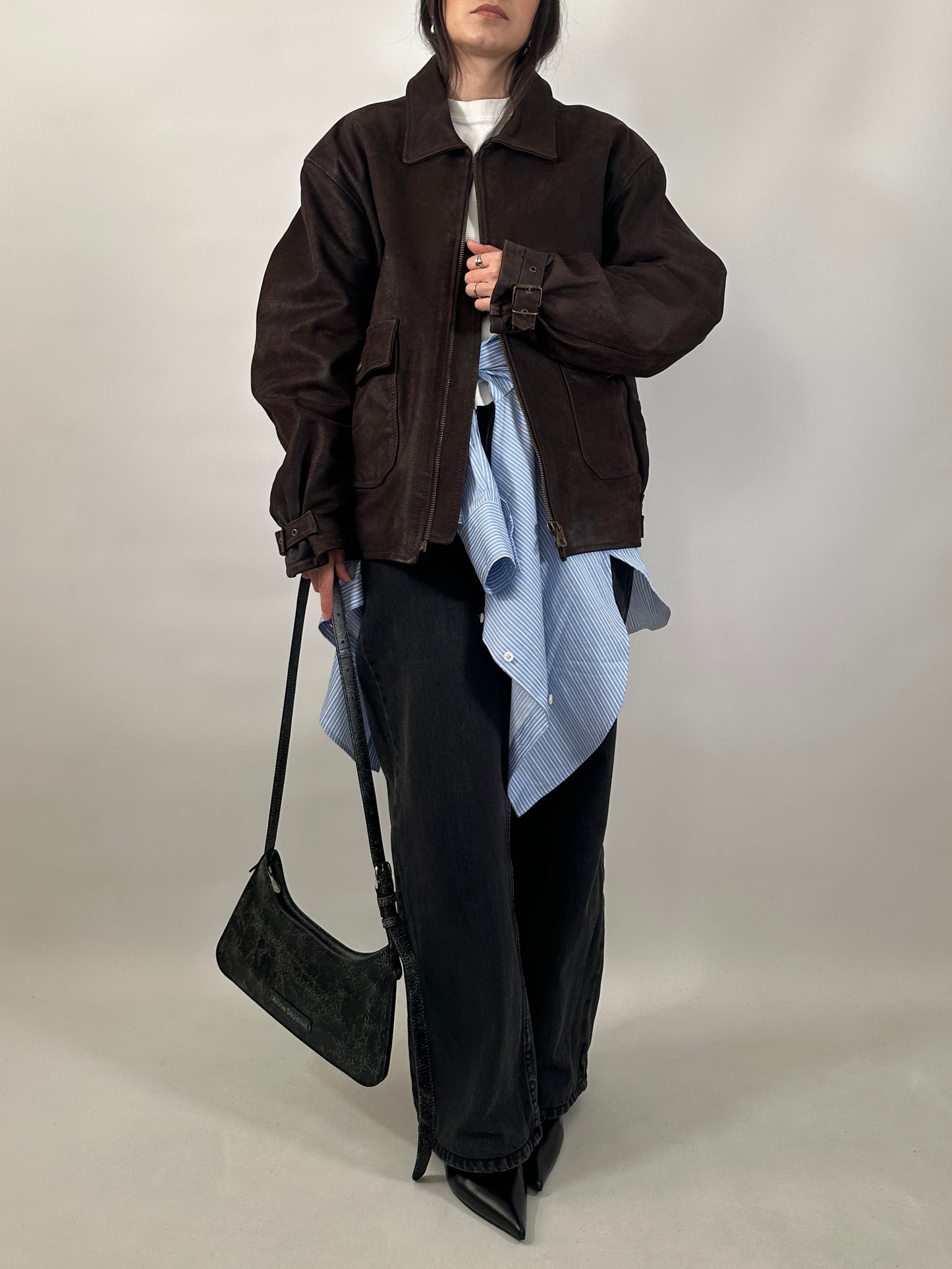 Oversized Leather Jacket with Fleece Lining