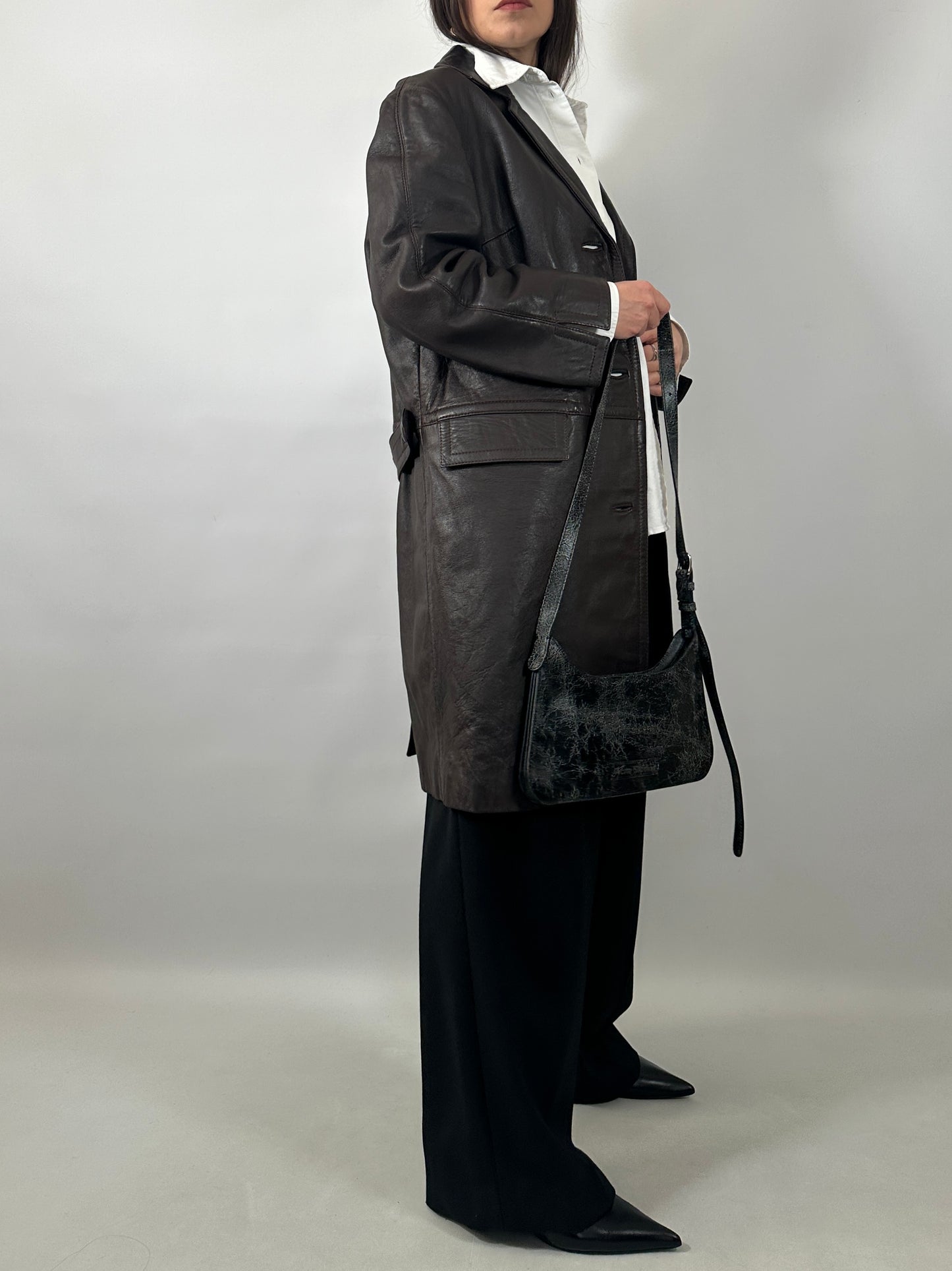 90s Brown Leather Long Jacket
