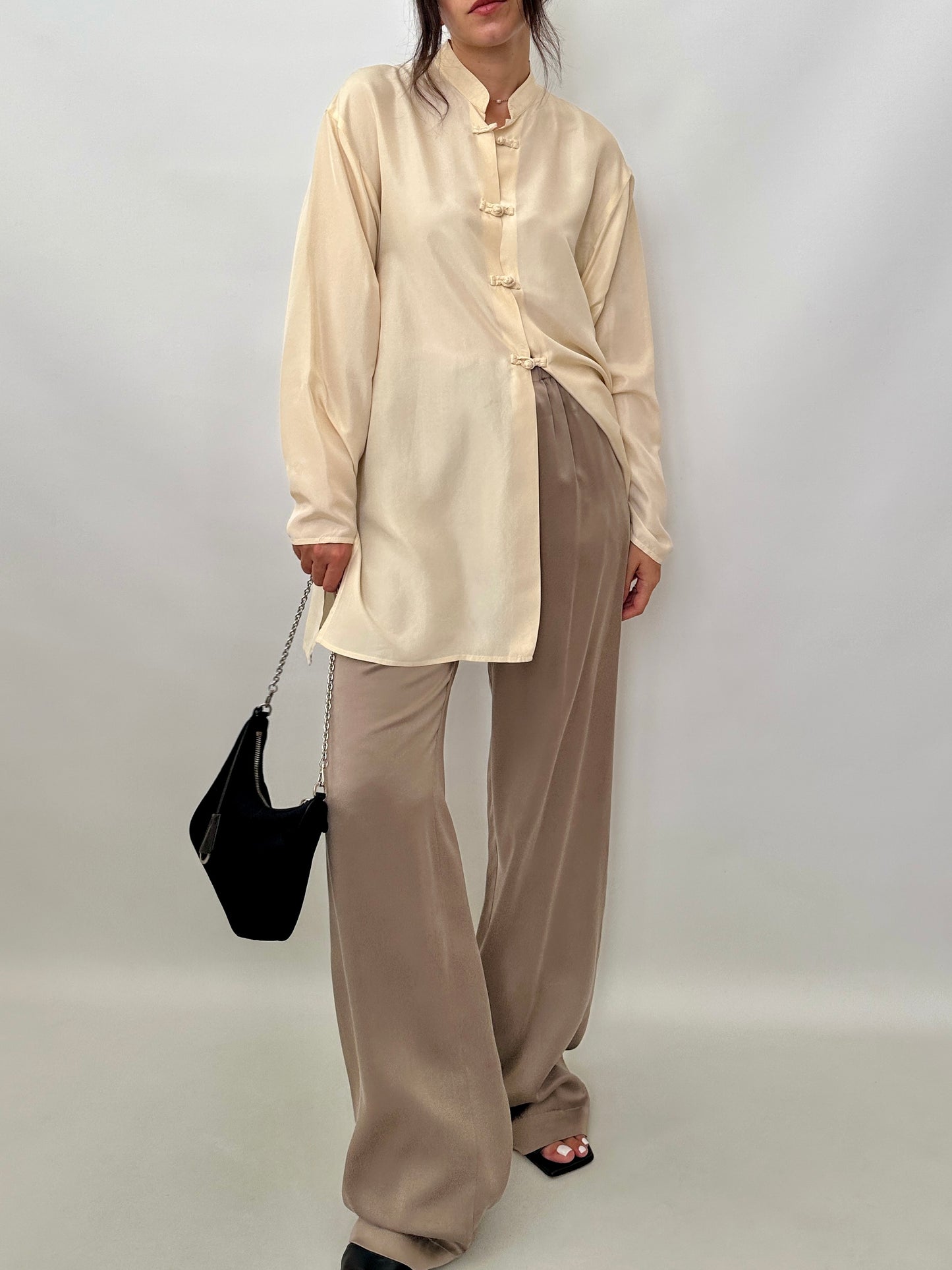Pure silk pull-on trousers