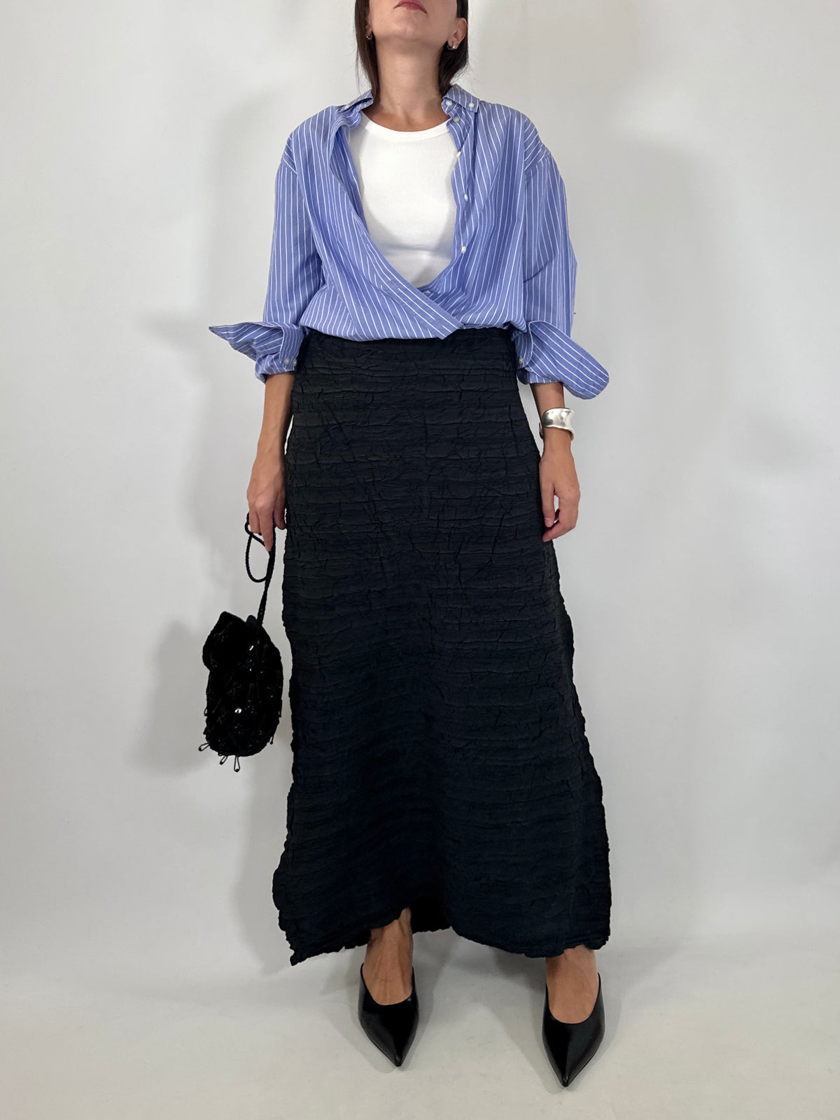 Black Crinkled Maxi Skirt