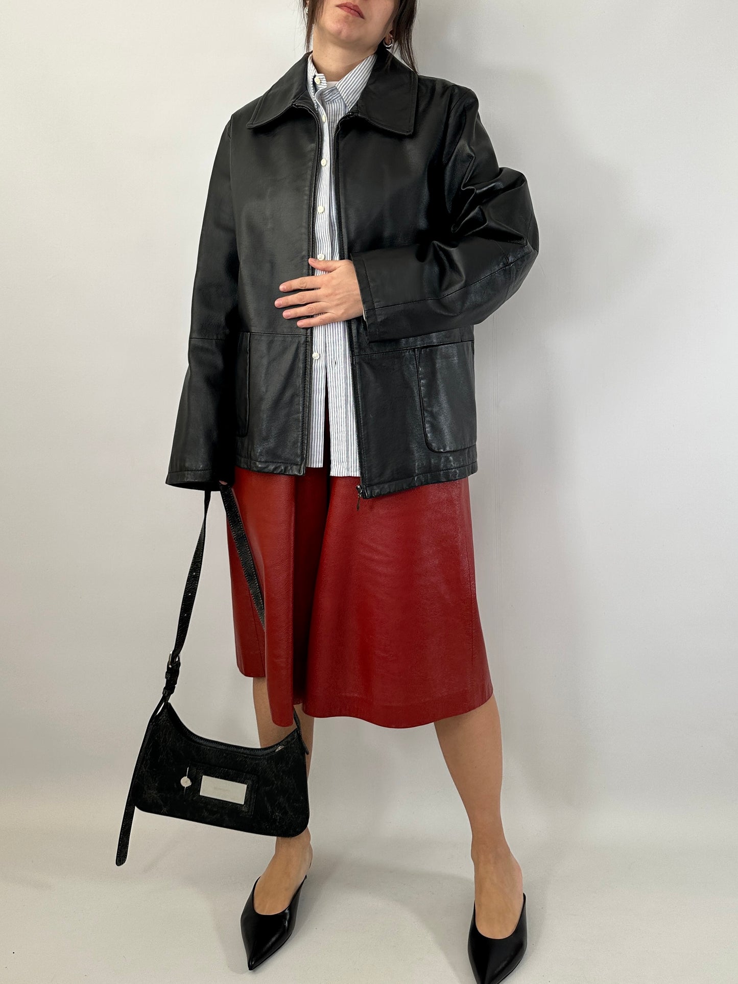 Black leather zip-up jacket