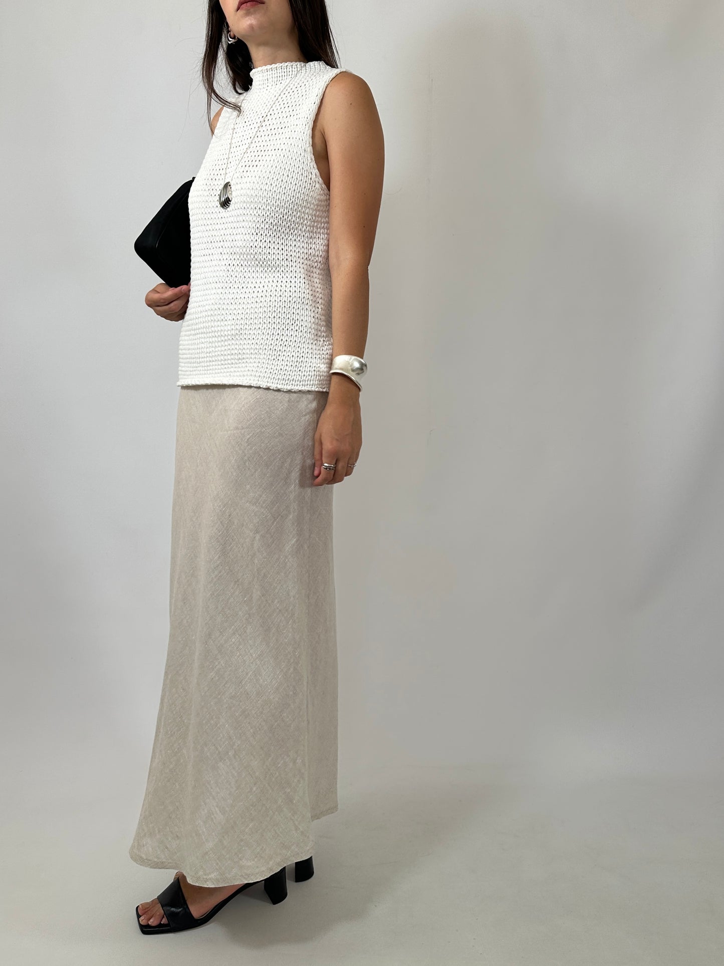 Linen Button-Detail Maxi Skirt