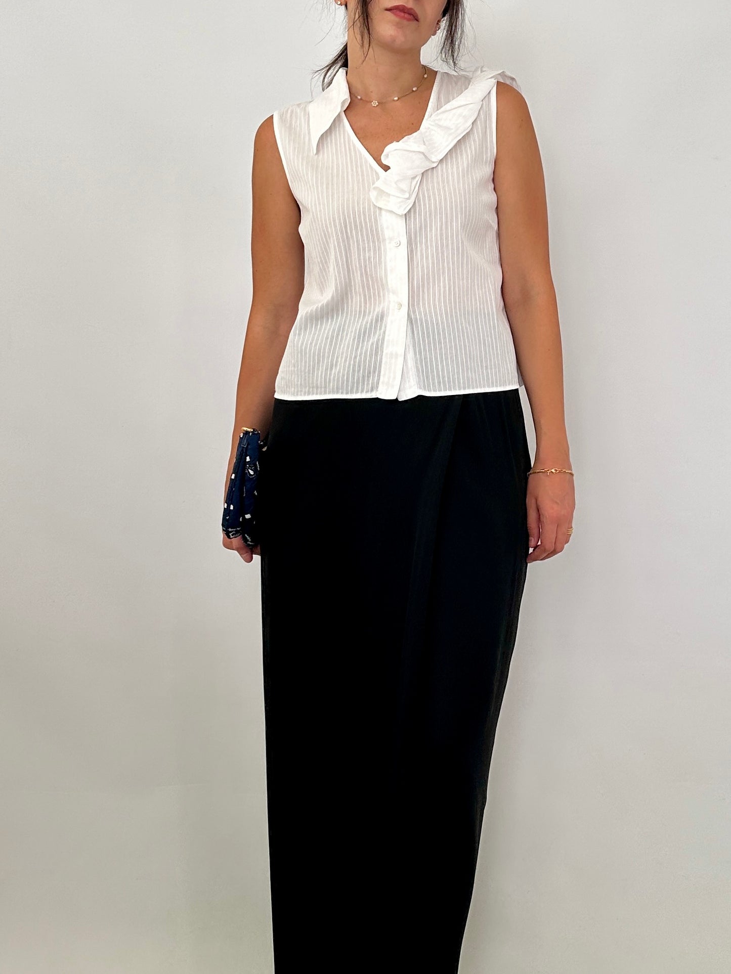 Ferré white blouse with asymmetric ruffle detail