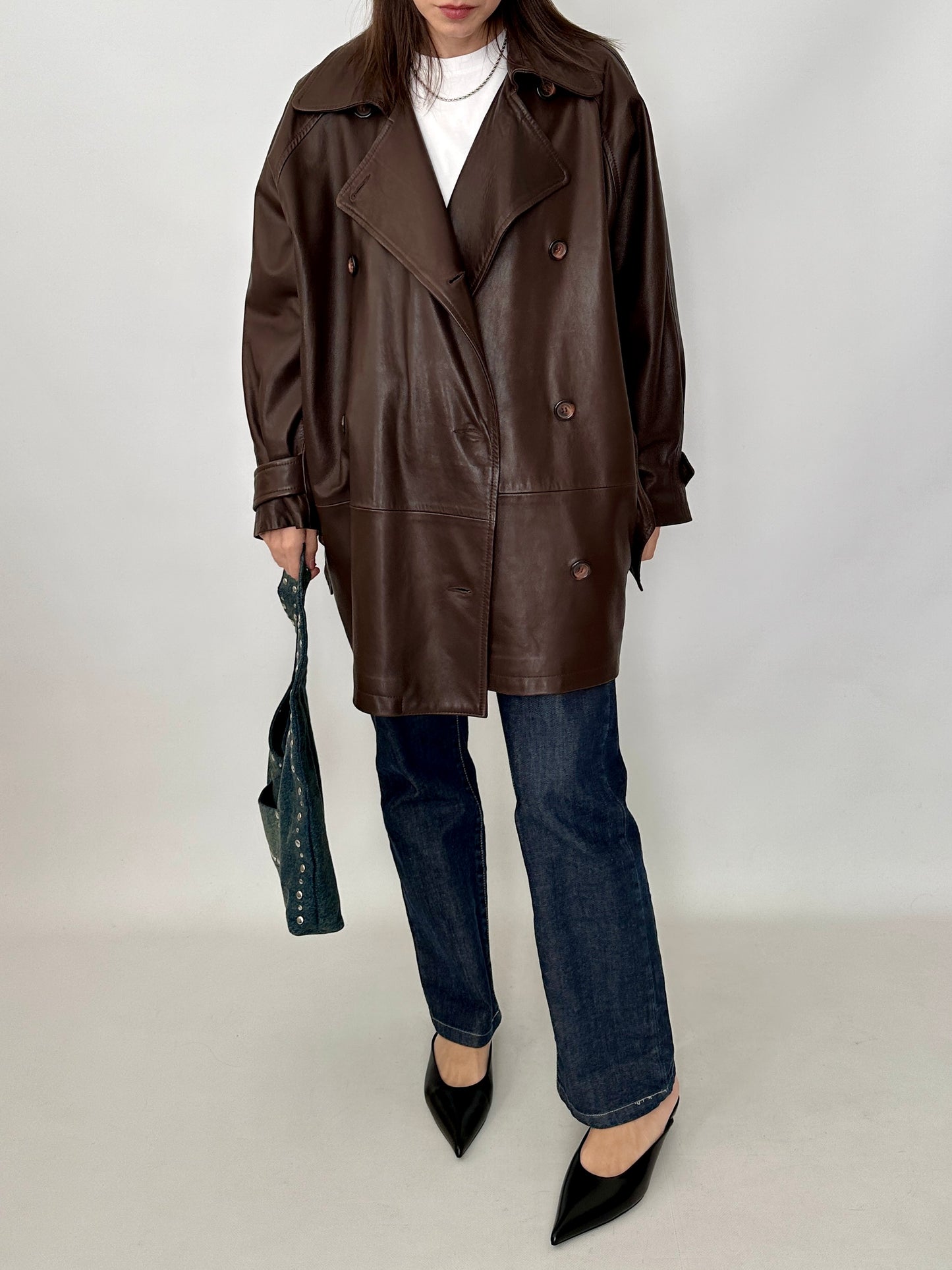 Chocolate brown soft leather caban