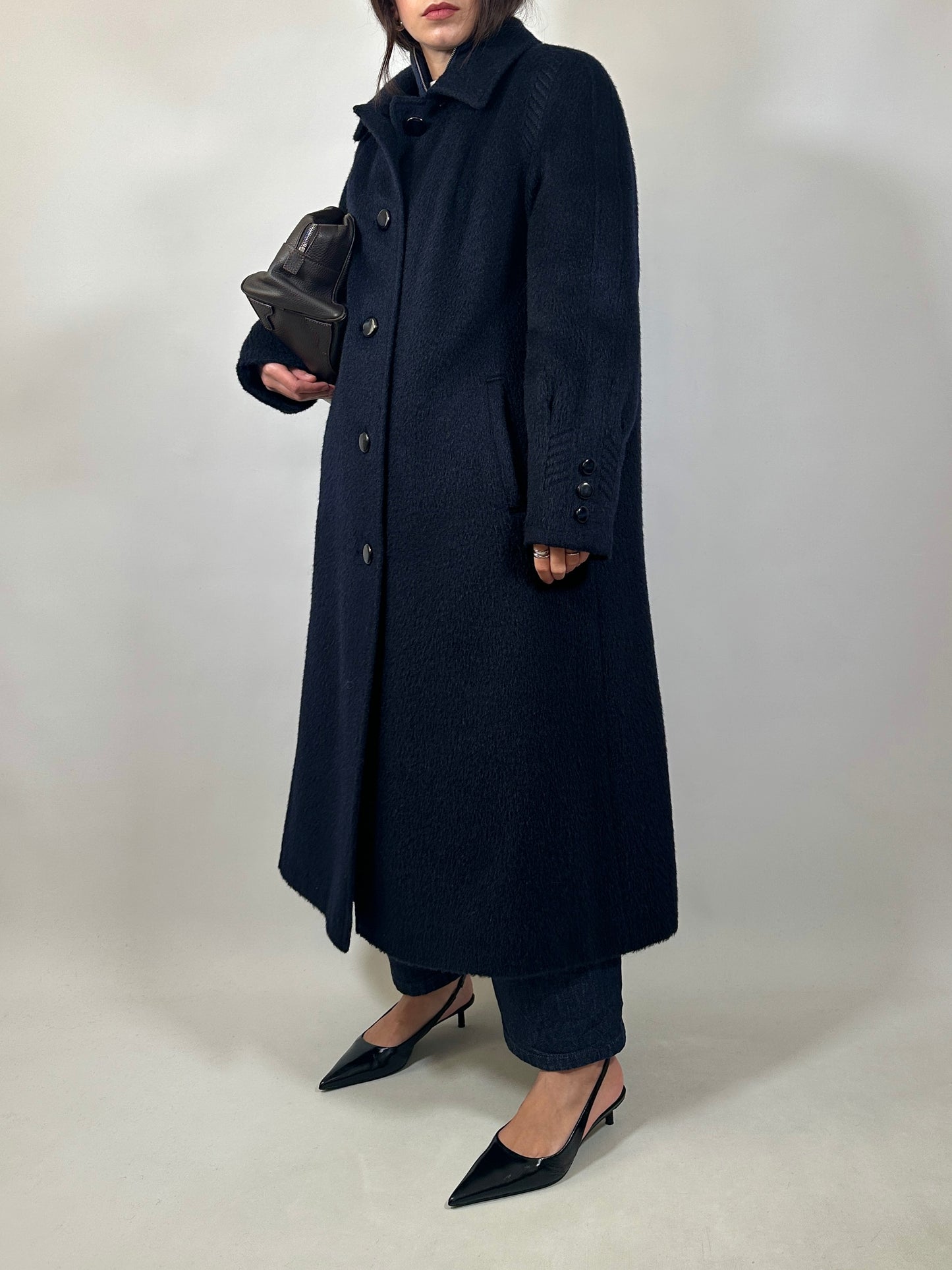 Long Blue Lama and Wool Coat