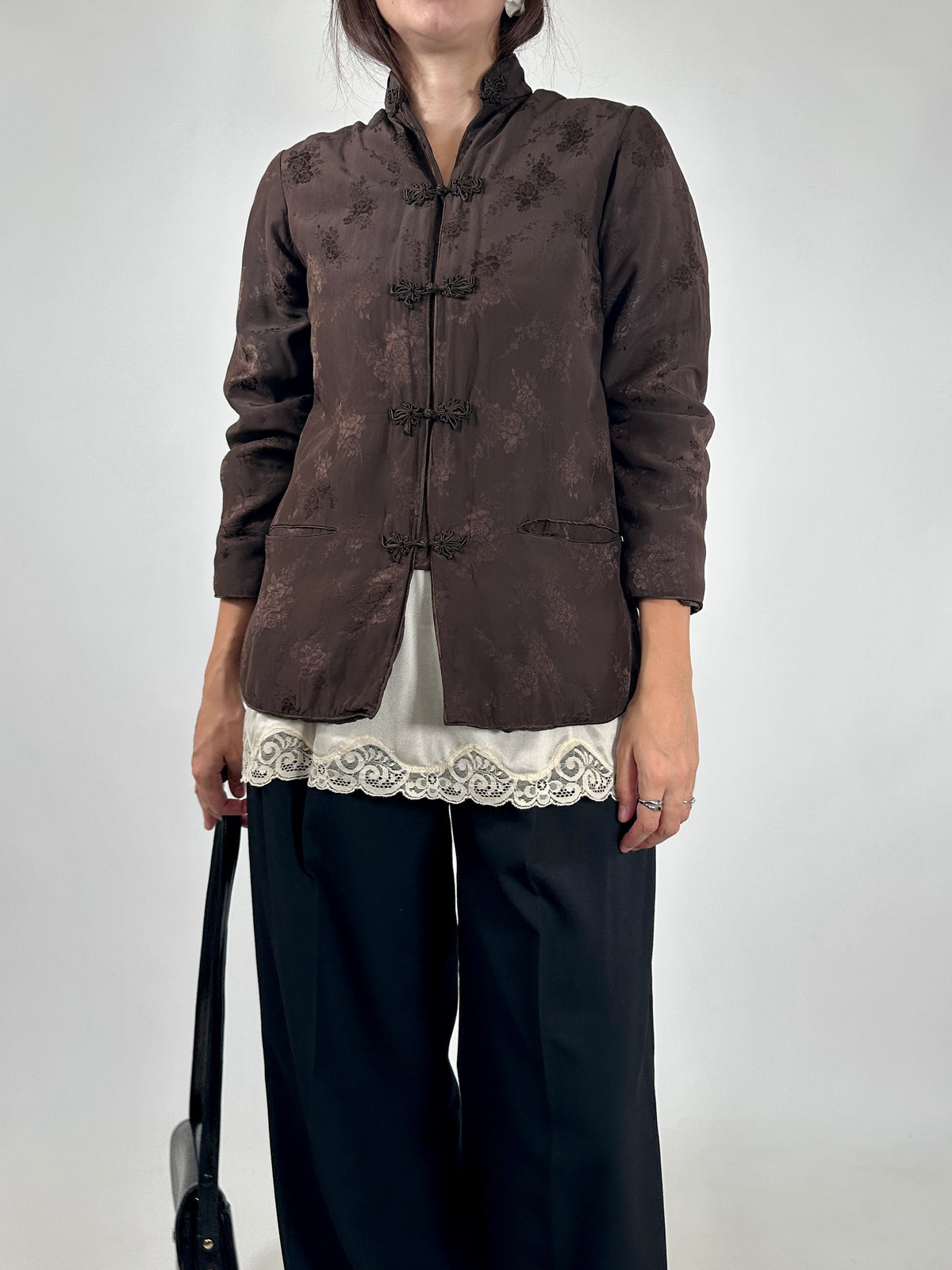 Brown Silk Jacquard Mandarin Jacket