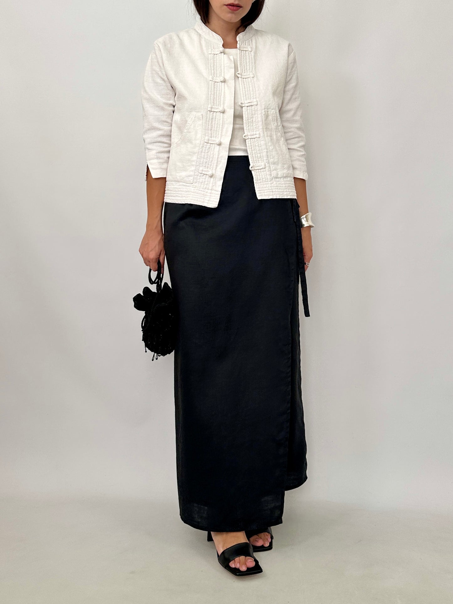 Boxy Textured Frog Closure Jacket