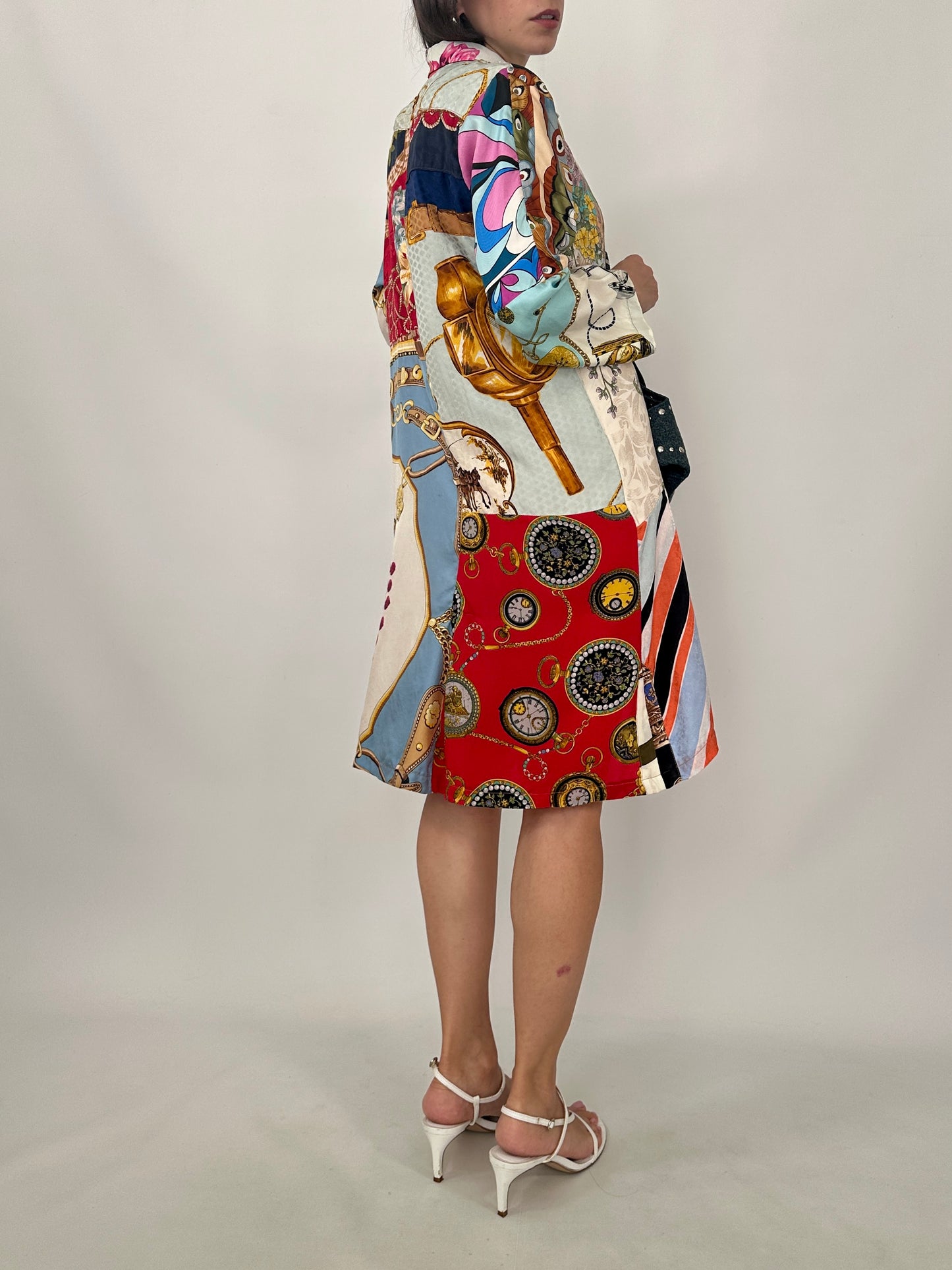 Silk Patchwork Shirt Dress