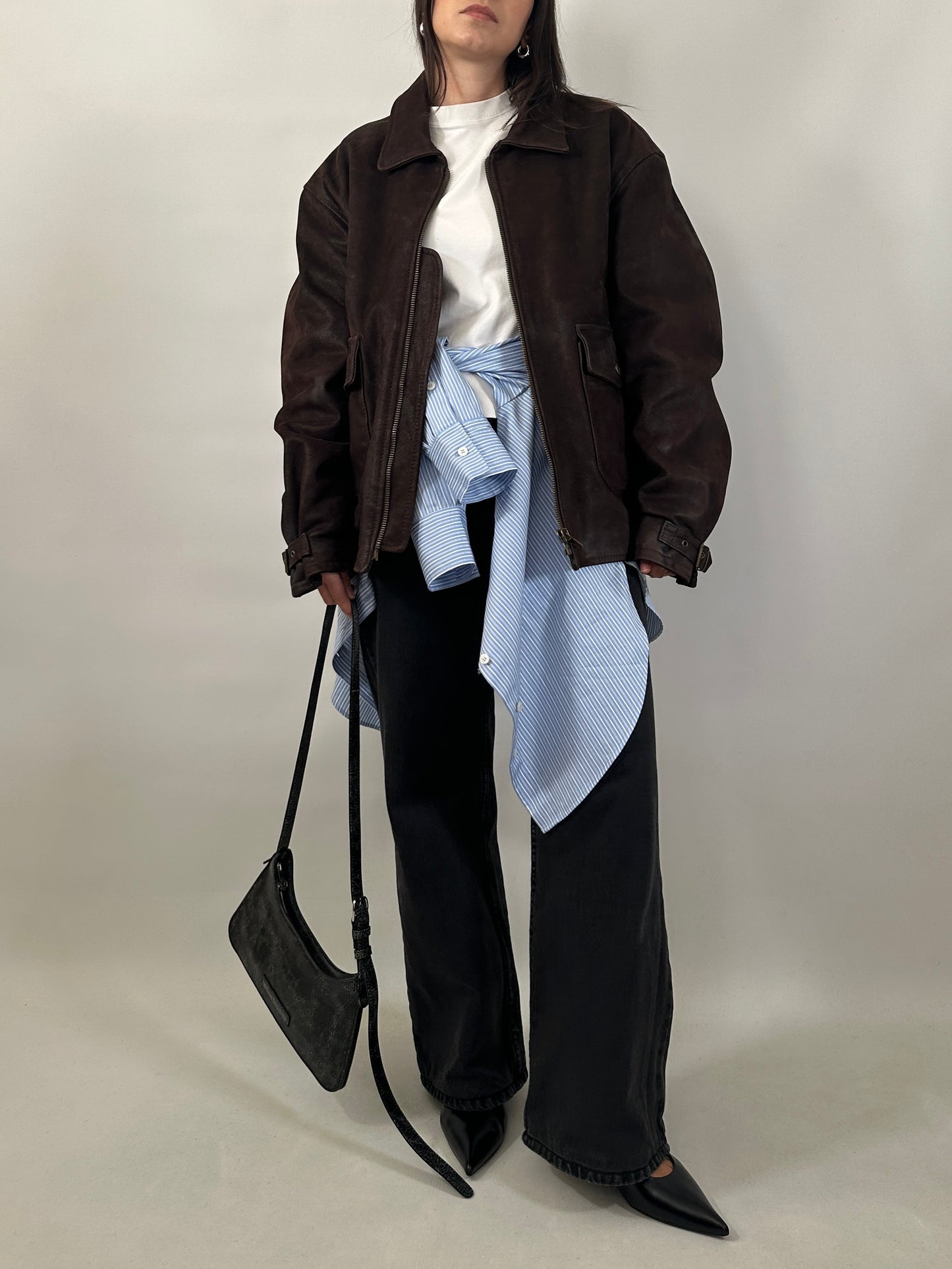 Oversized Leather Jacket with Fleece Lining