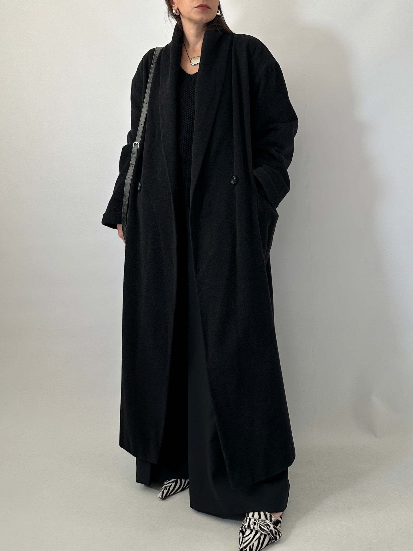 Vintage wool and cashmere coat with shawl collar