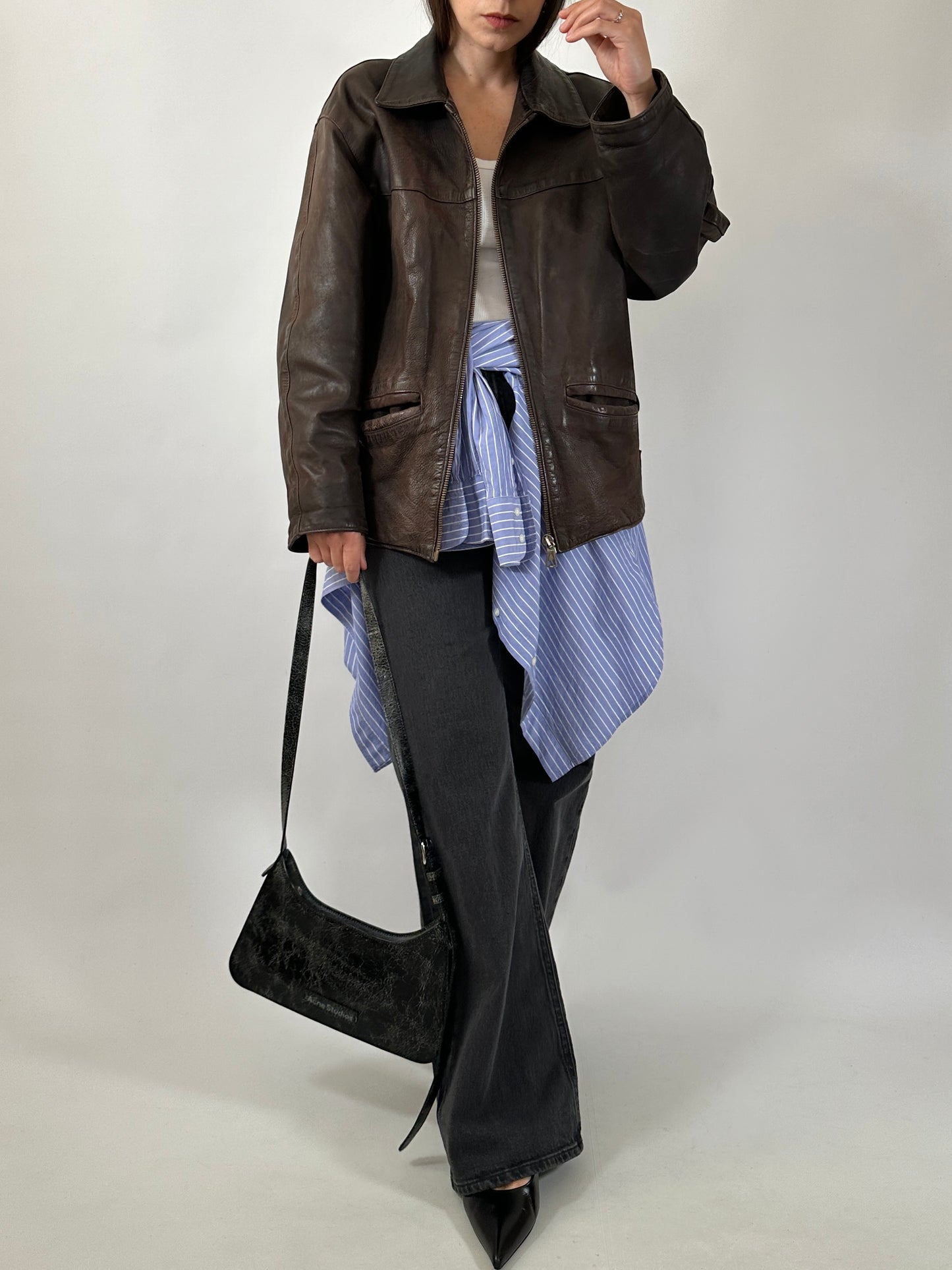 Vintage Brown Zip-Up Leather Jacket