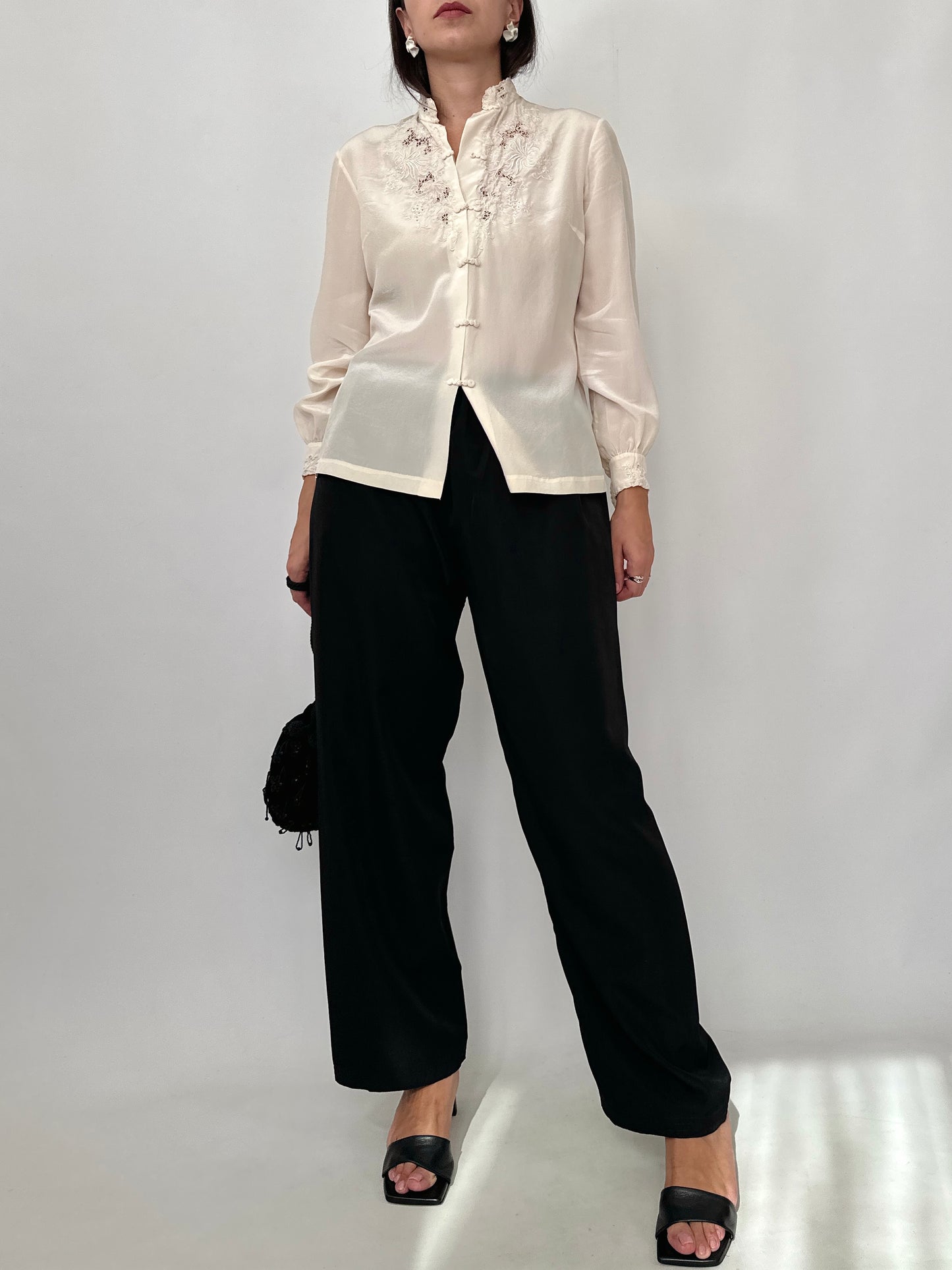 Hand-Embroidered Vintage Silk Blouse