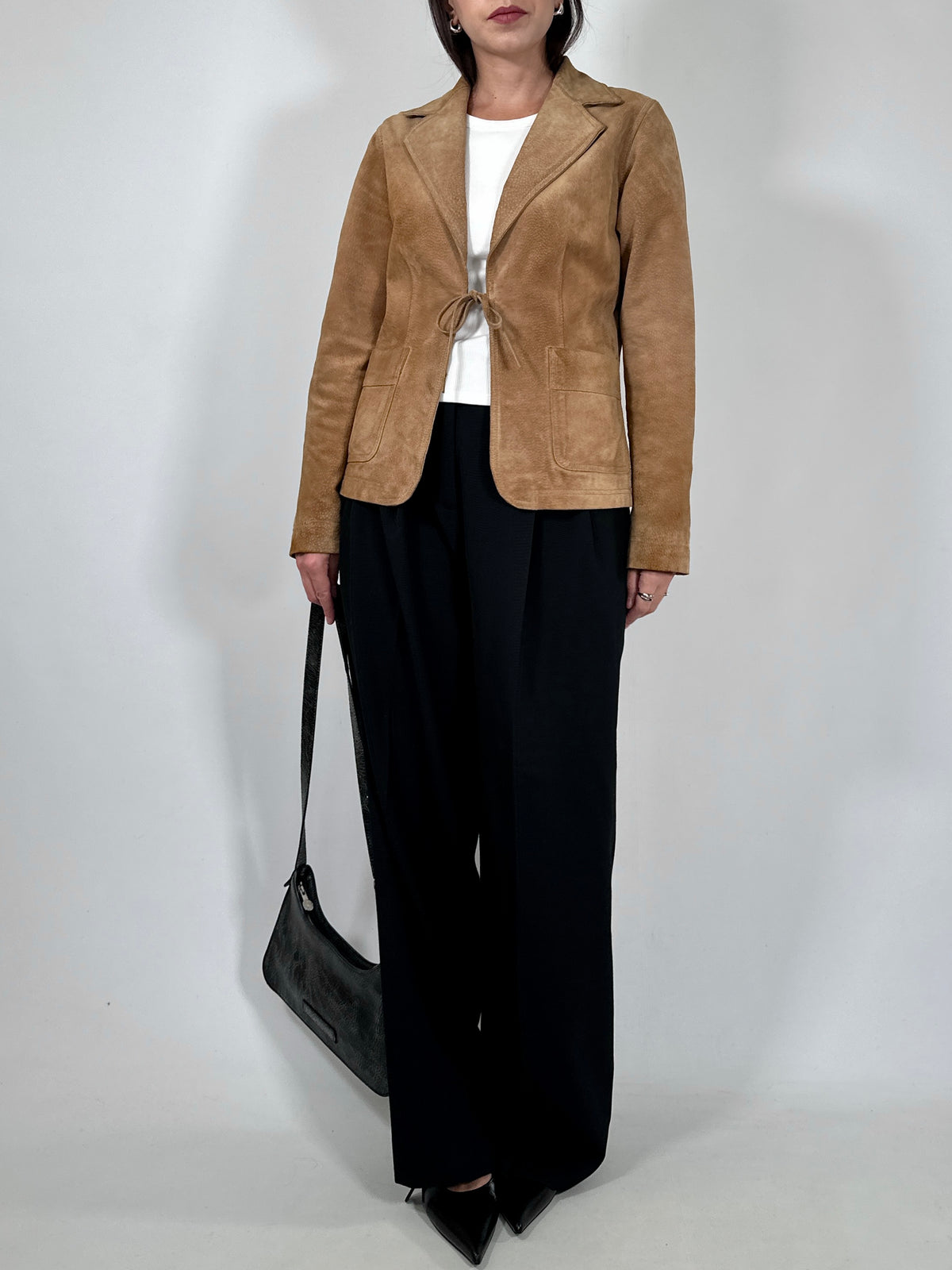 Tan Suede Tie-Front Blazer