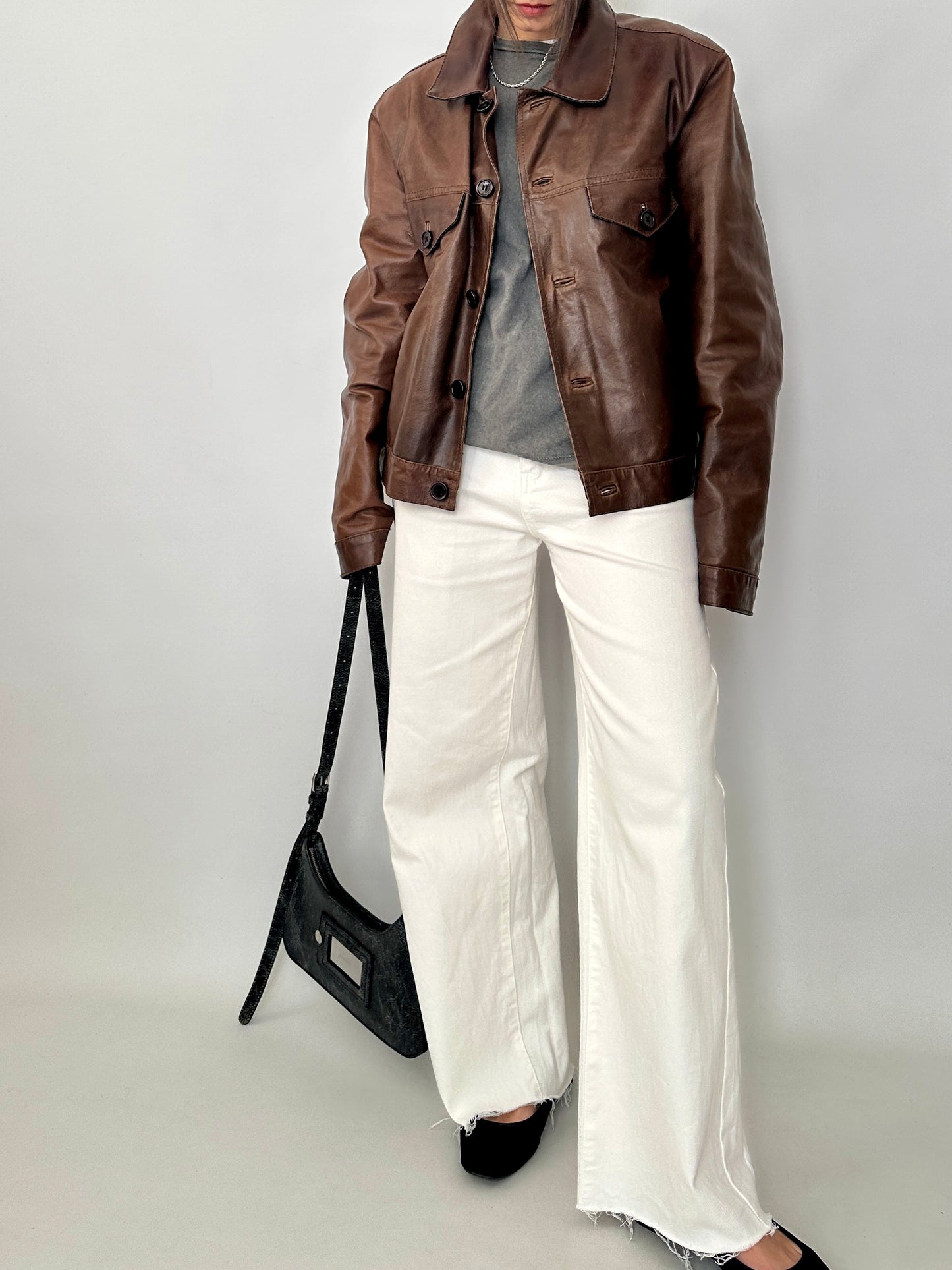 Leather and denim vintage jacket