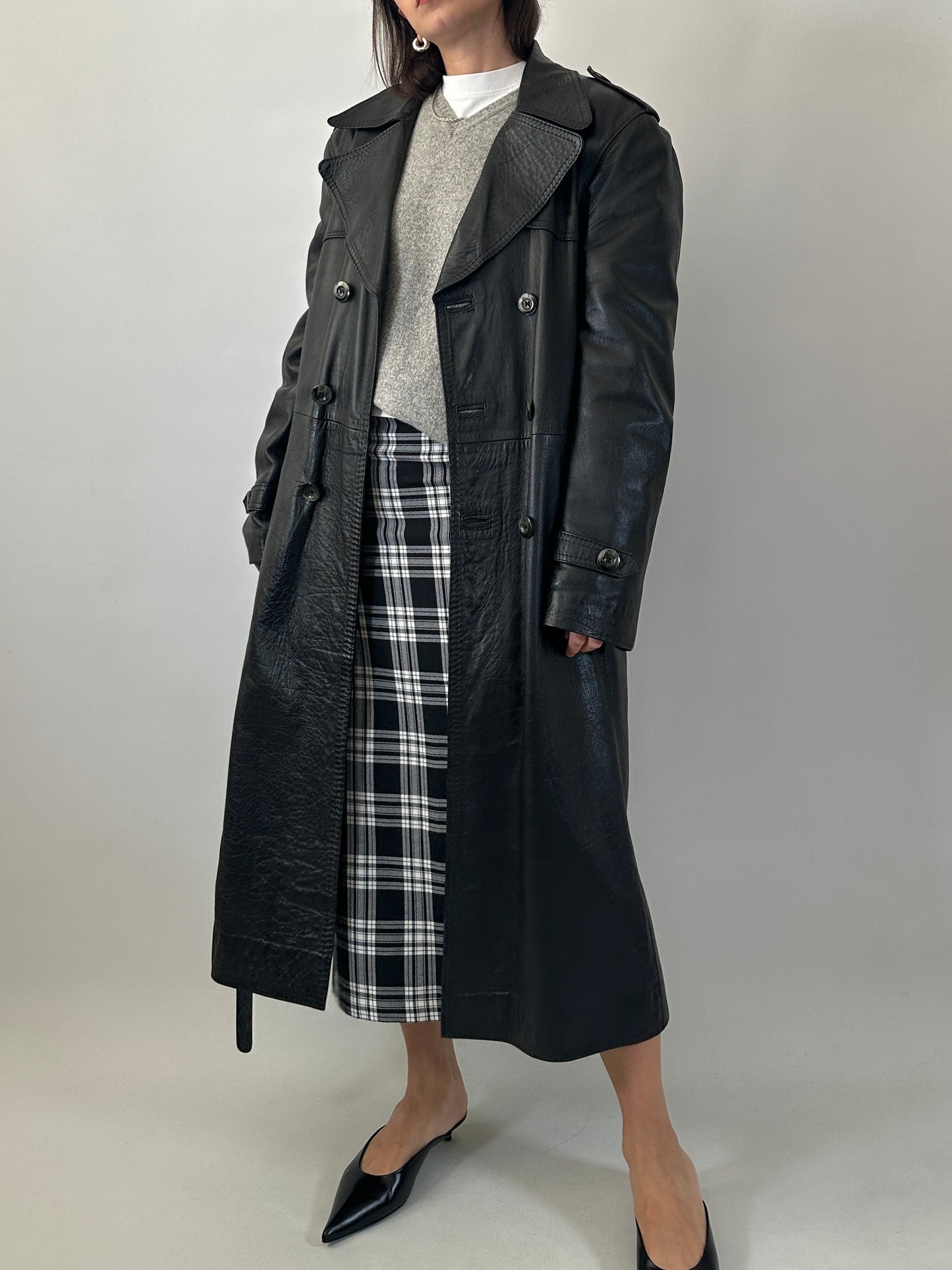 Long soft leather trench coat