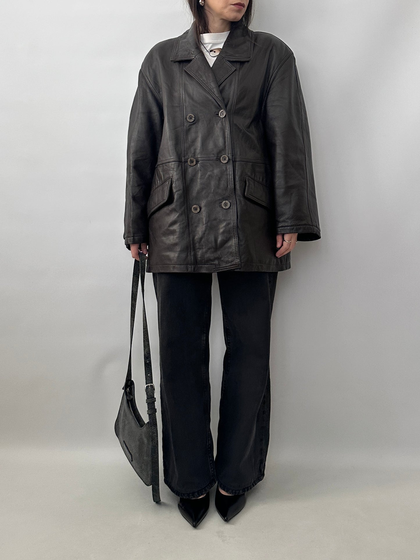 Vintage Soft Leather Double-Breasted Jacket