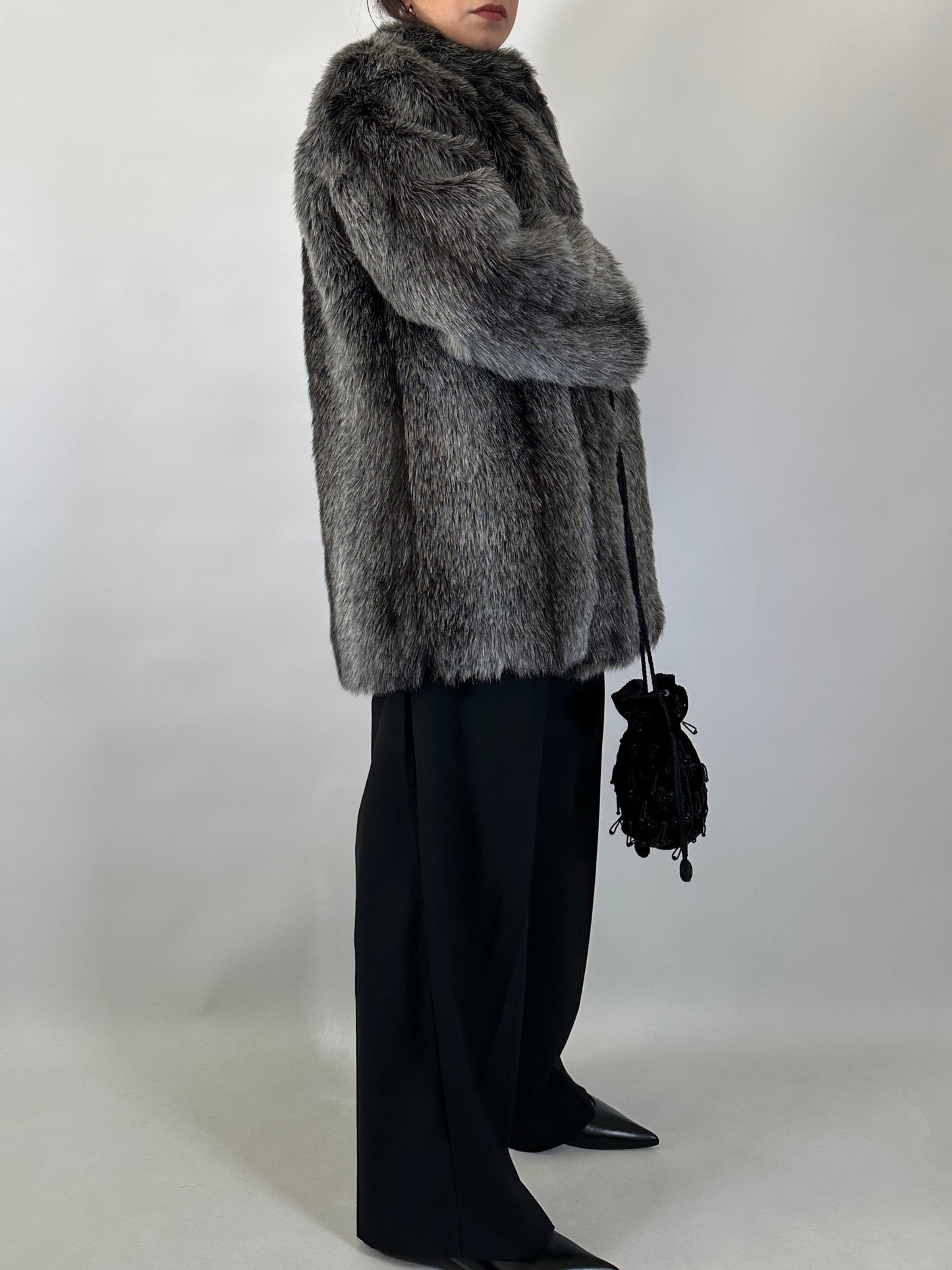 Vintage Grey Faux Fur Coat