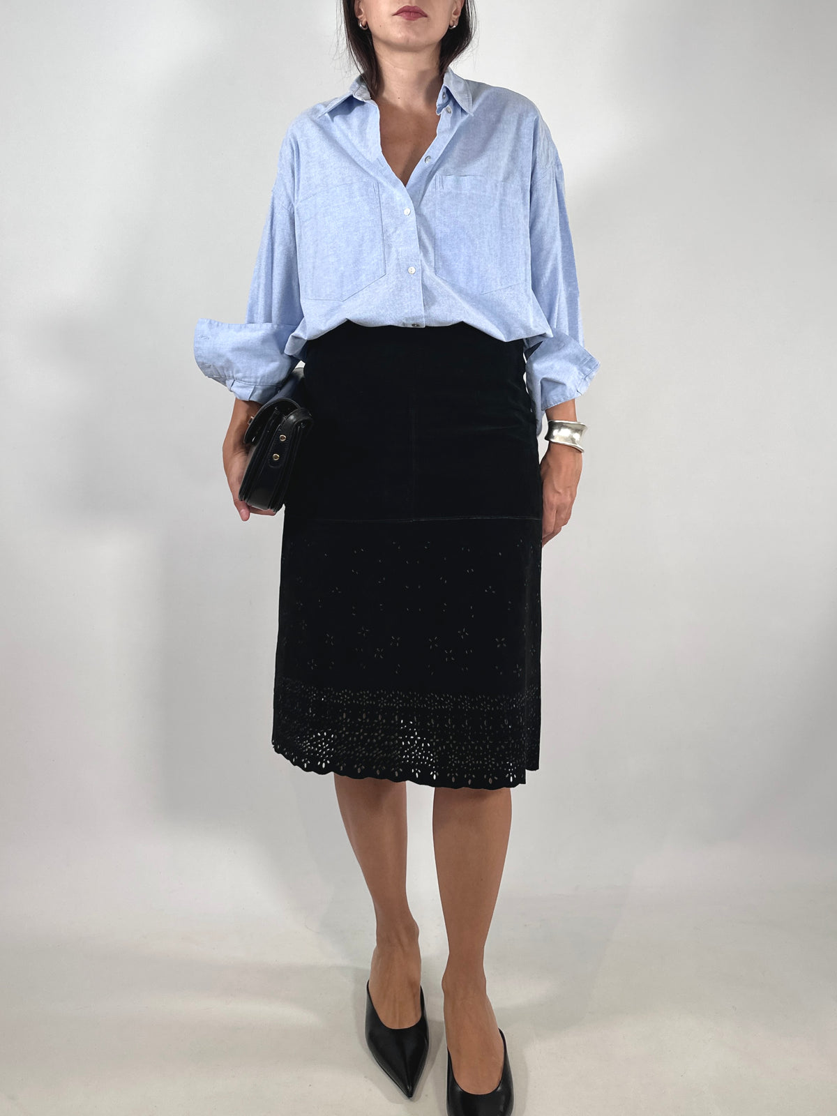 Black Suede Cut-Out Skirt