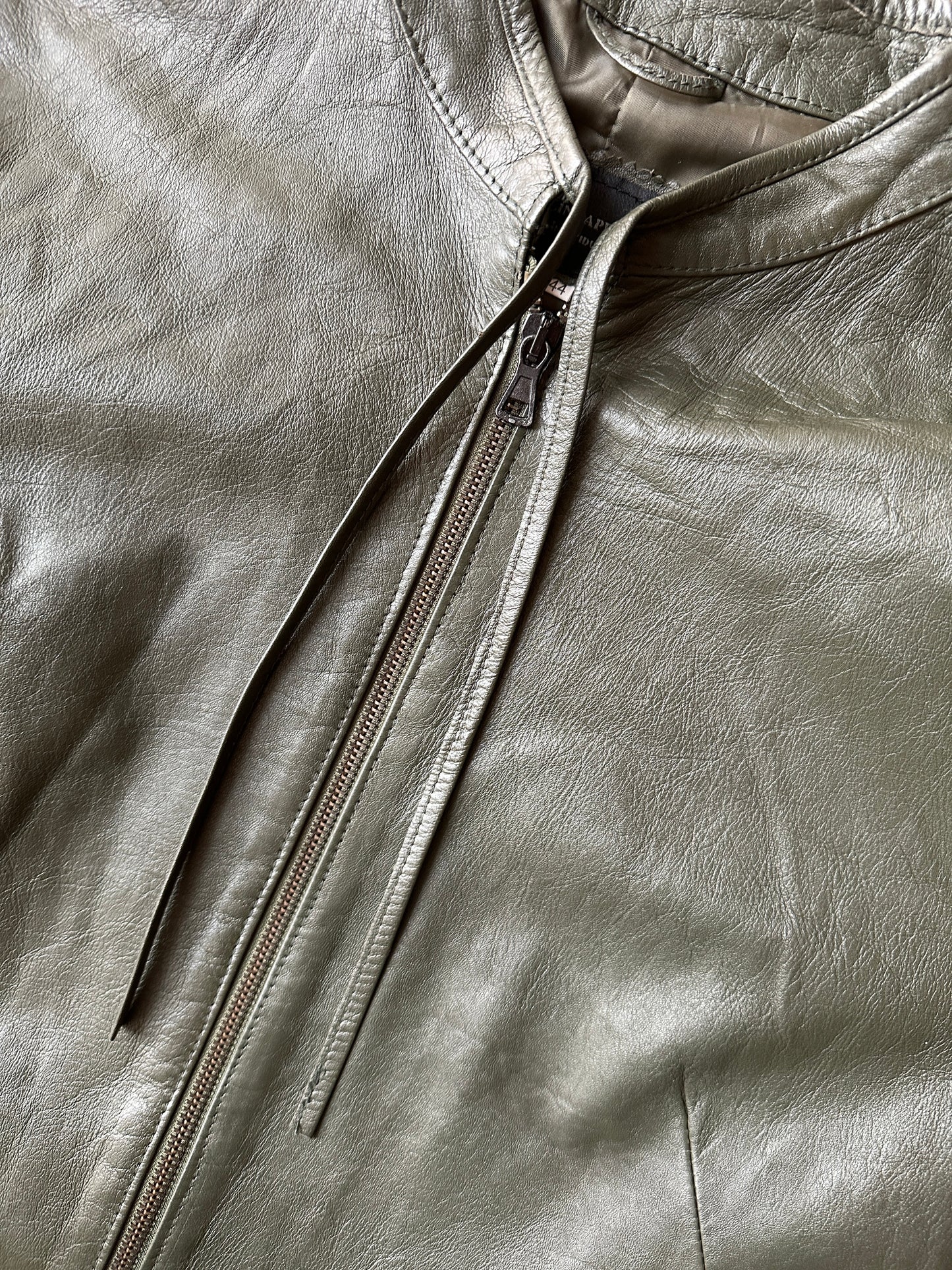 Bow detail vintage green leather jacket