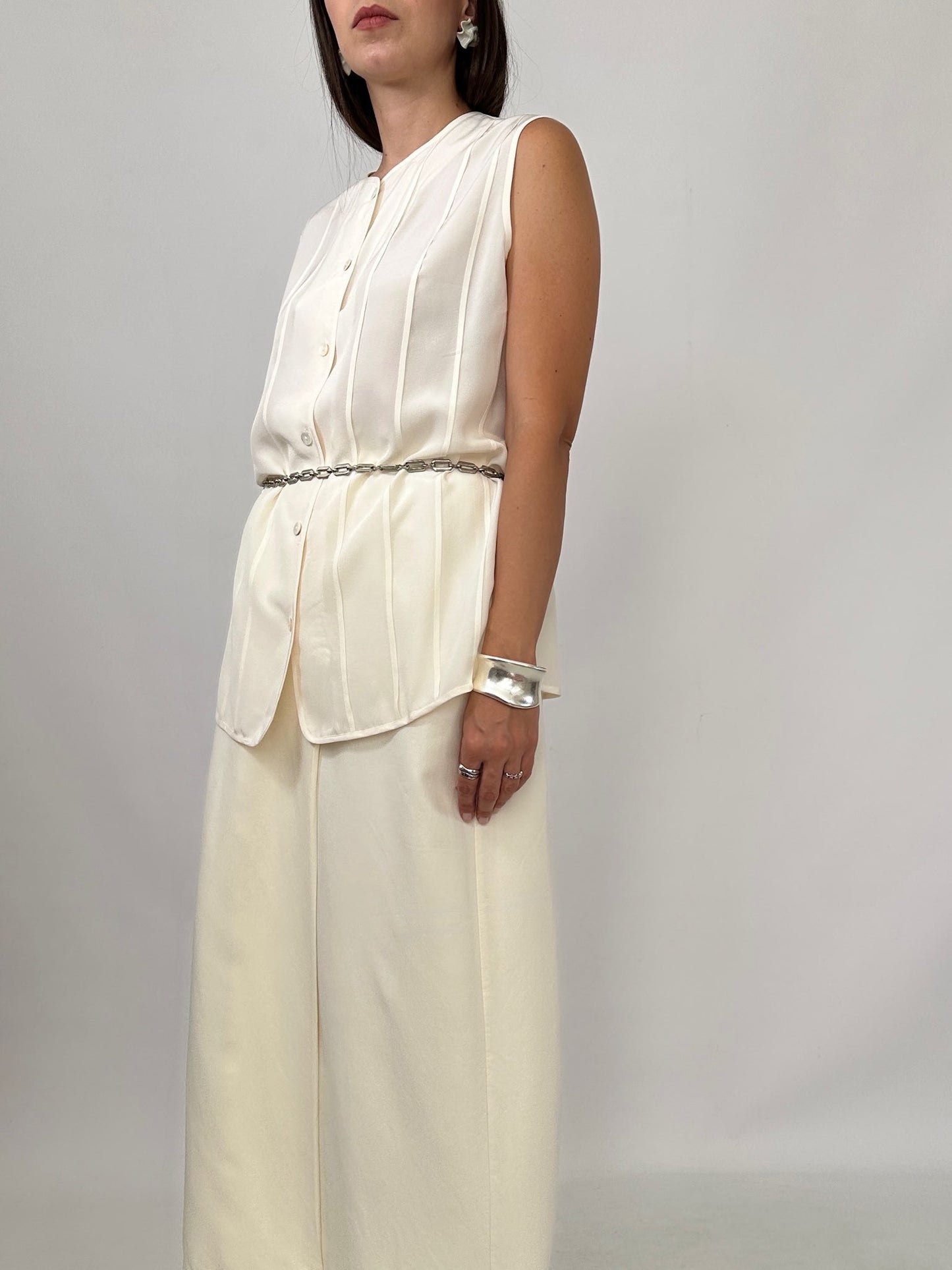 Vintage Pleated Silk Shell Top