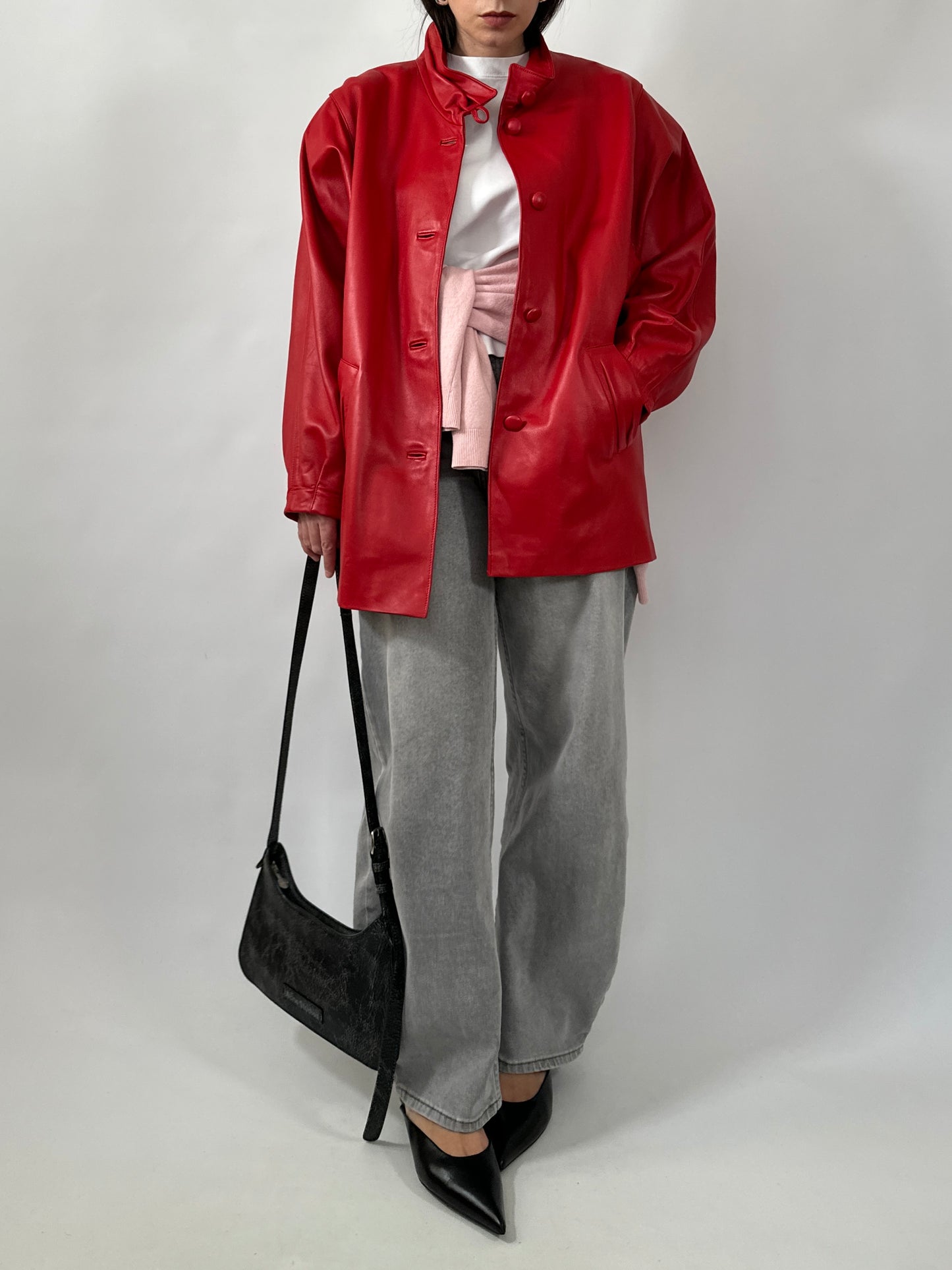 Vintage Red Leather Statement Jacket
