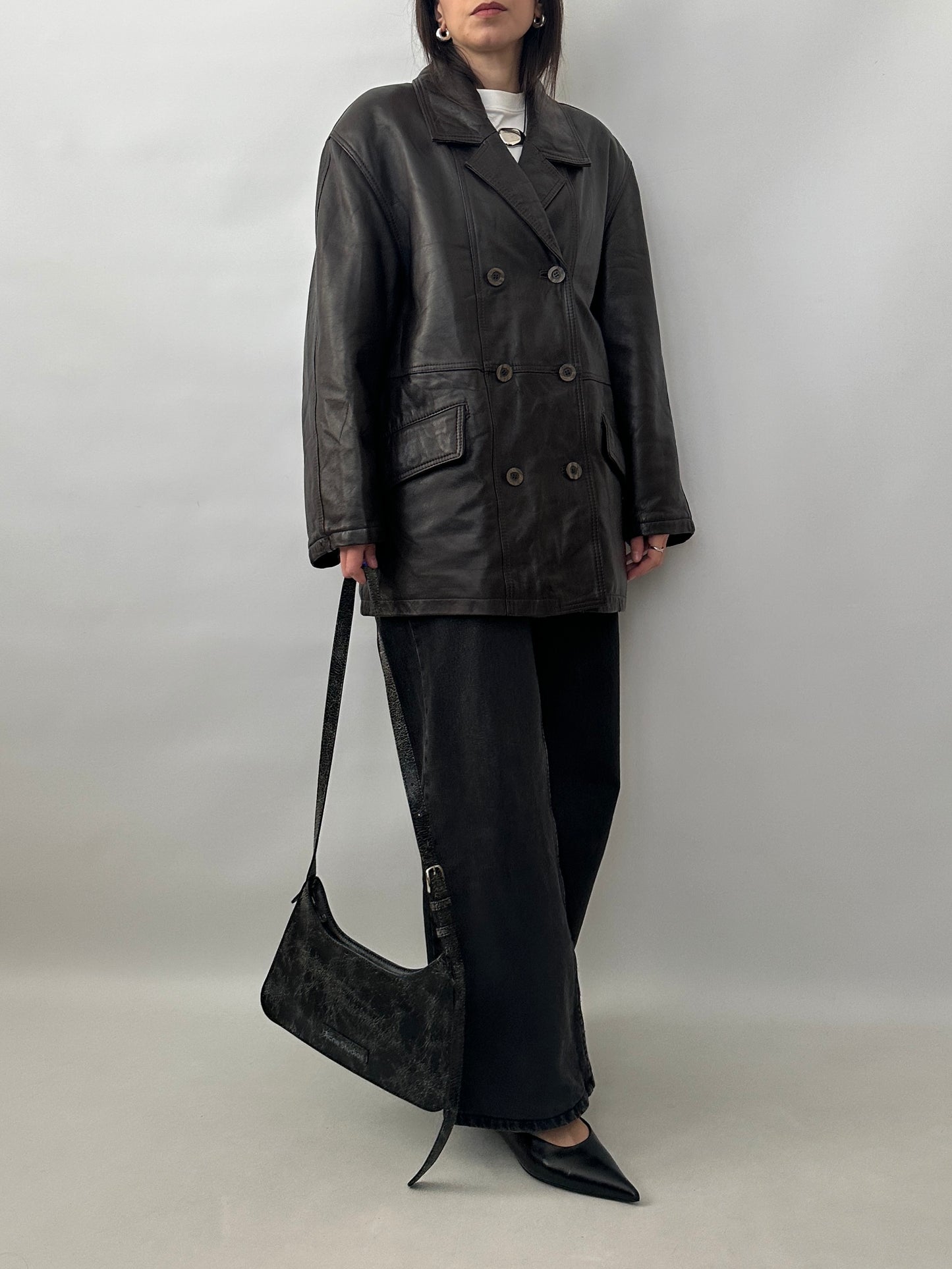 Vintage Soft Leather Double-Breasted Jacket