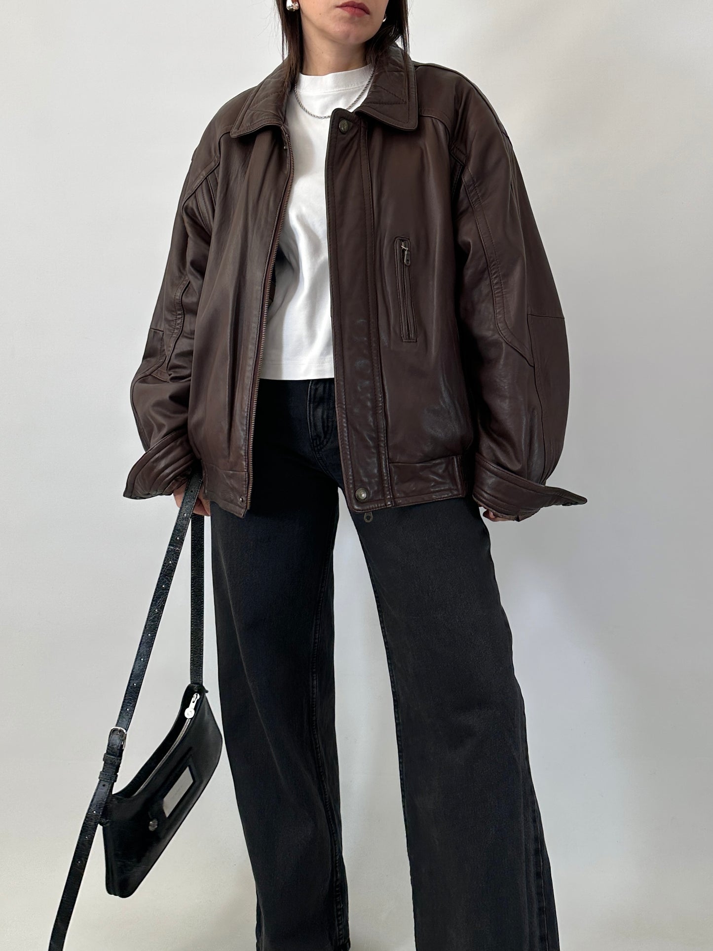 Soft leather brown bomber jacket