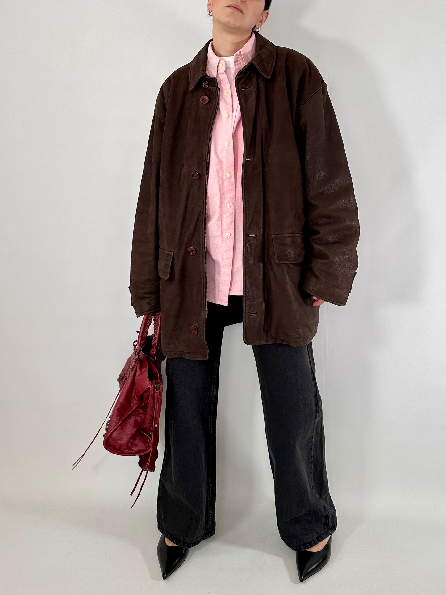 Chocolate nabuk leather jacket