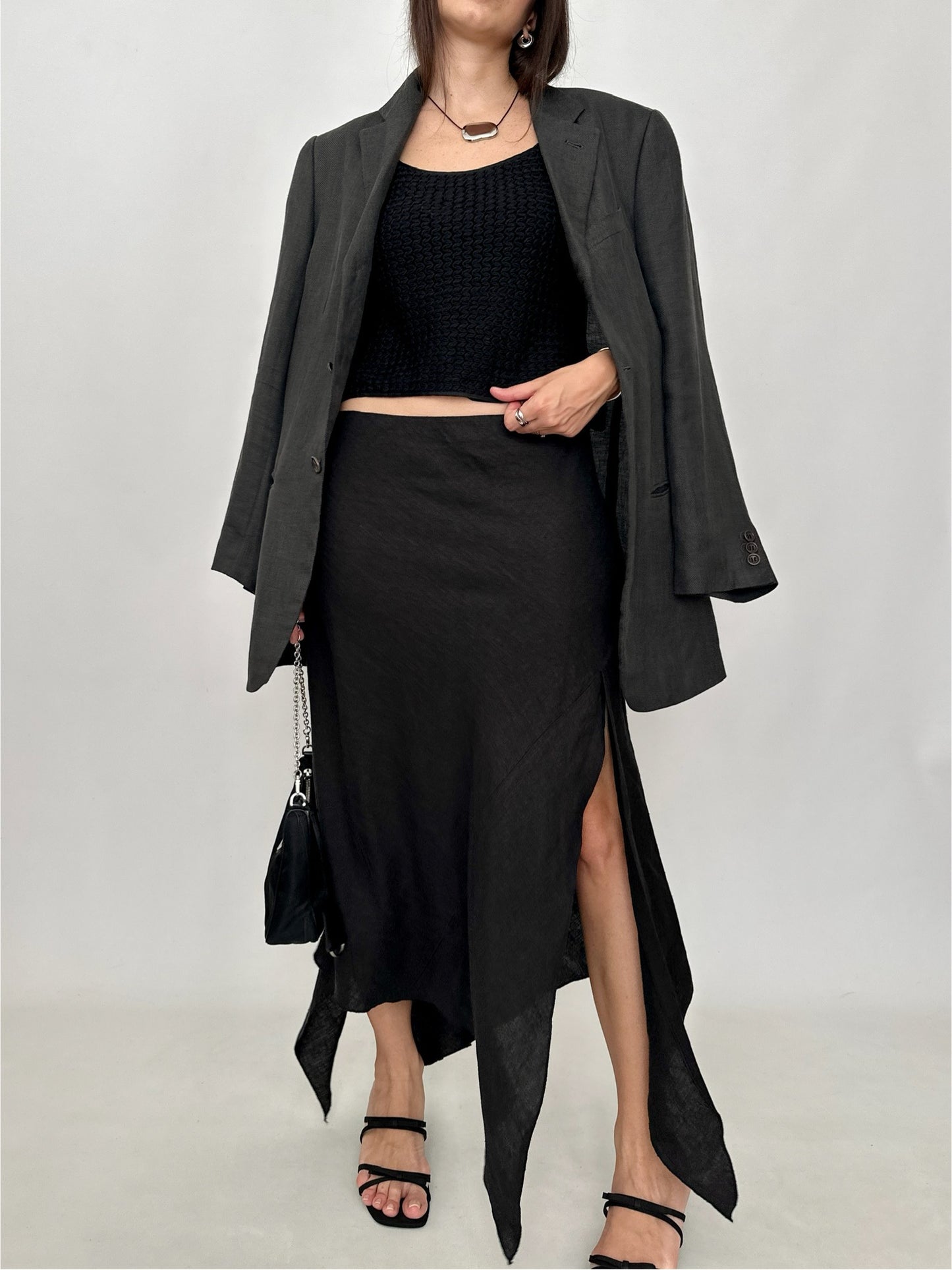 Asymmetric Linen Midi Skirt
