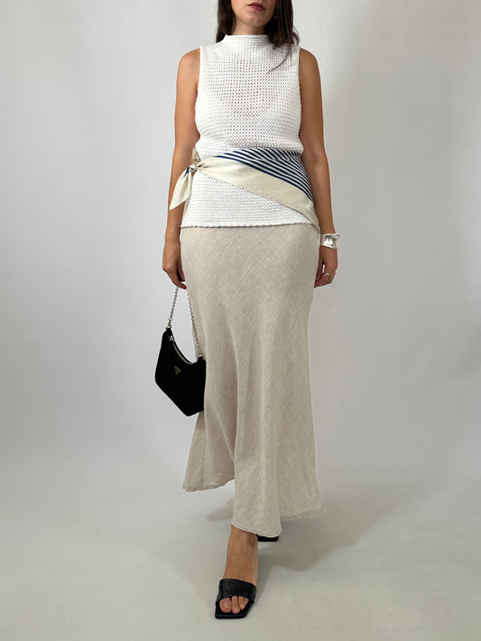 Linen Button-Detail Maxi Skirt