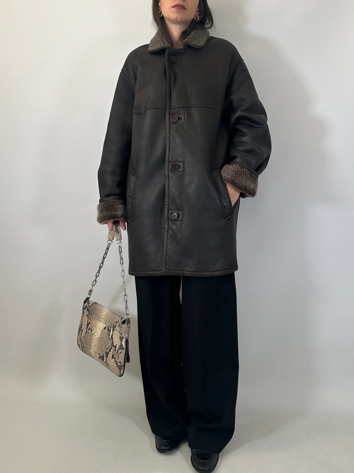 Vintage shearling coat brown and beige
