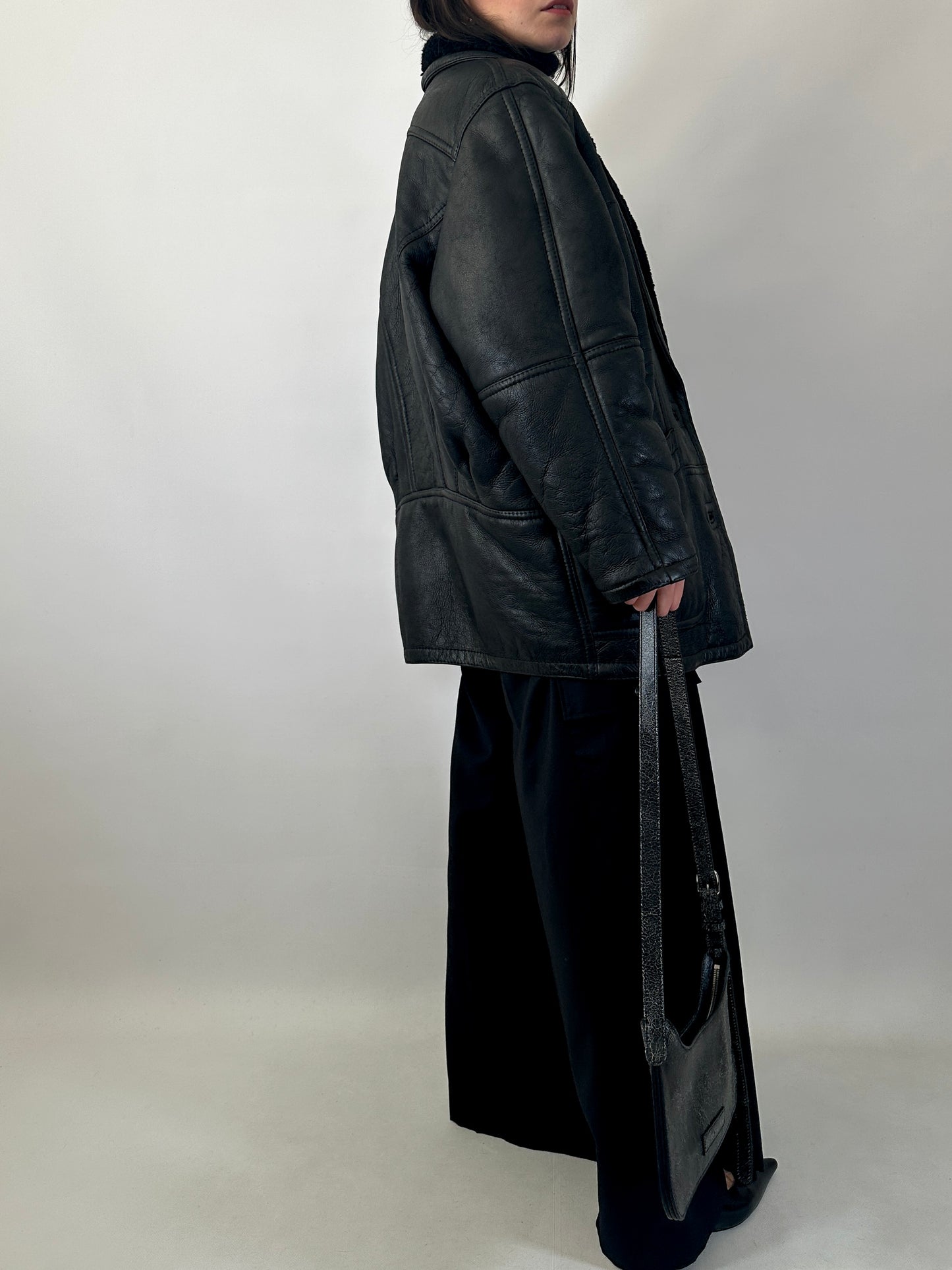 Vintage black shearling coat