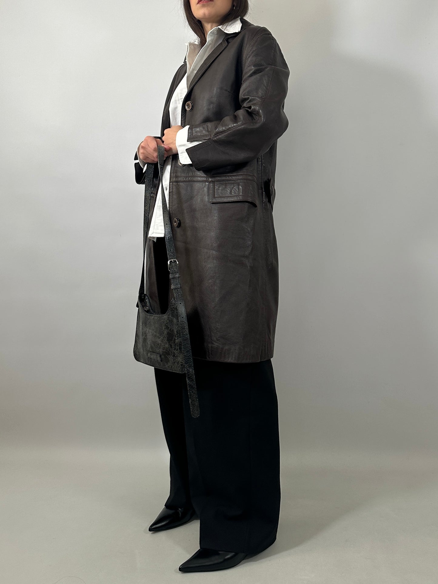 90s Brown Leather Long Jacket