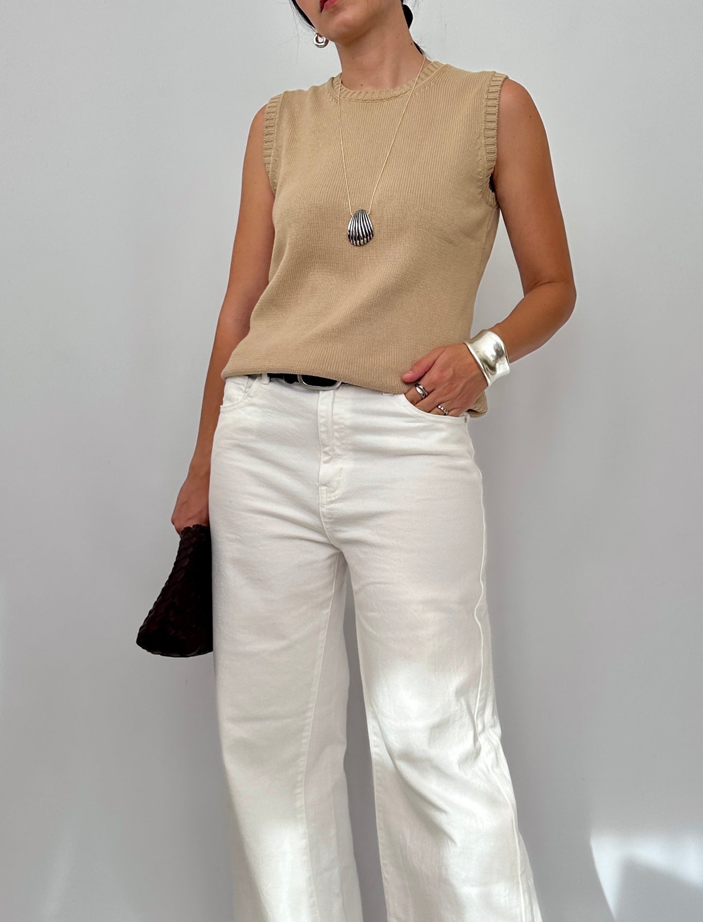 Pure Cotton Knit Sleveless Top