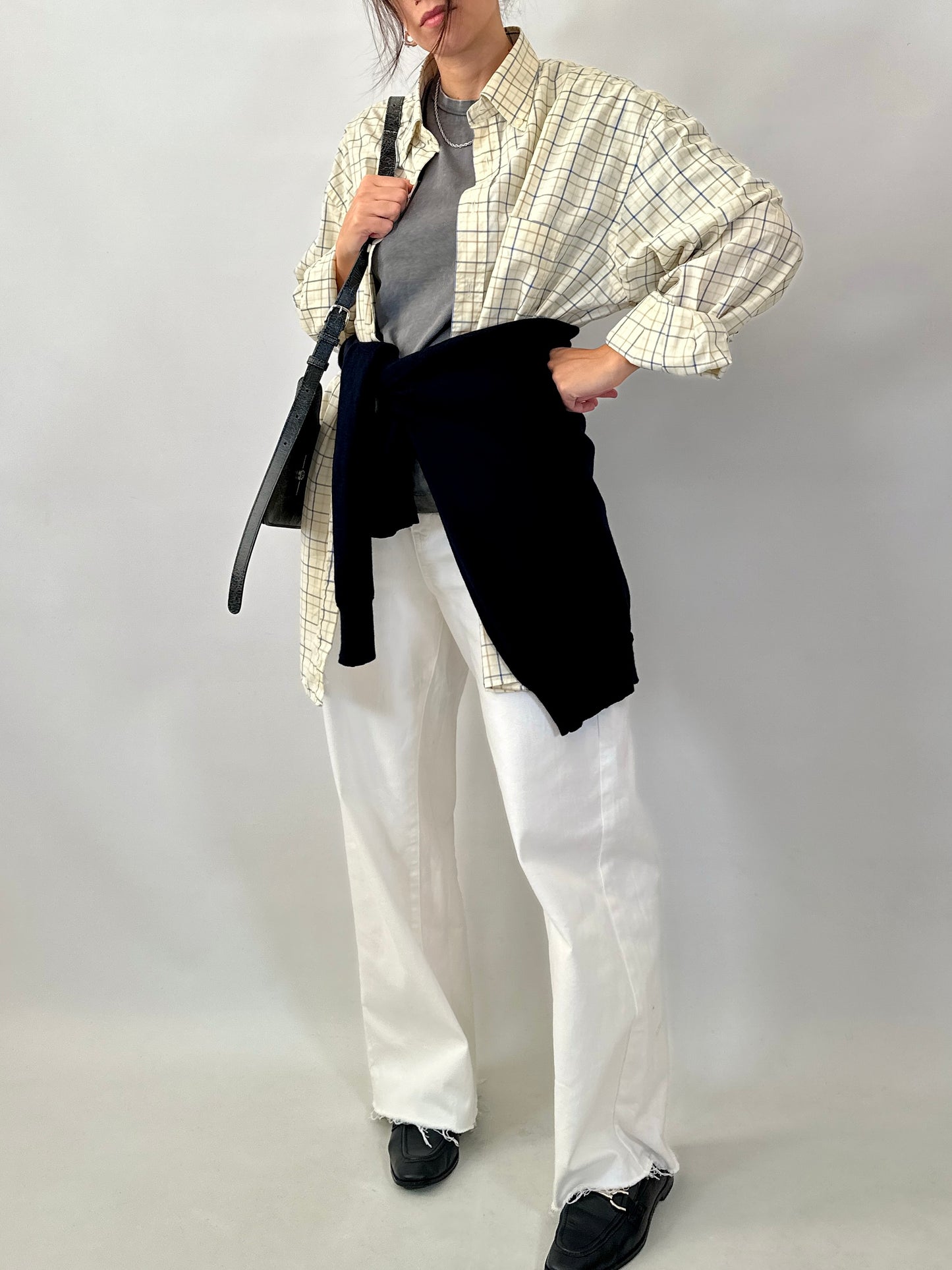 Butter yellow casual checked shirt