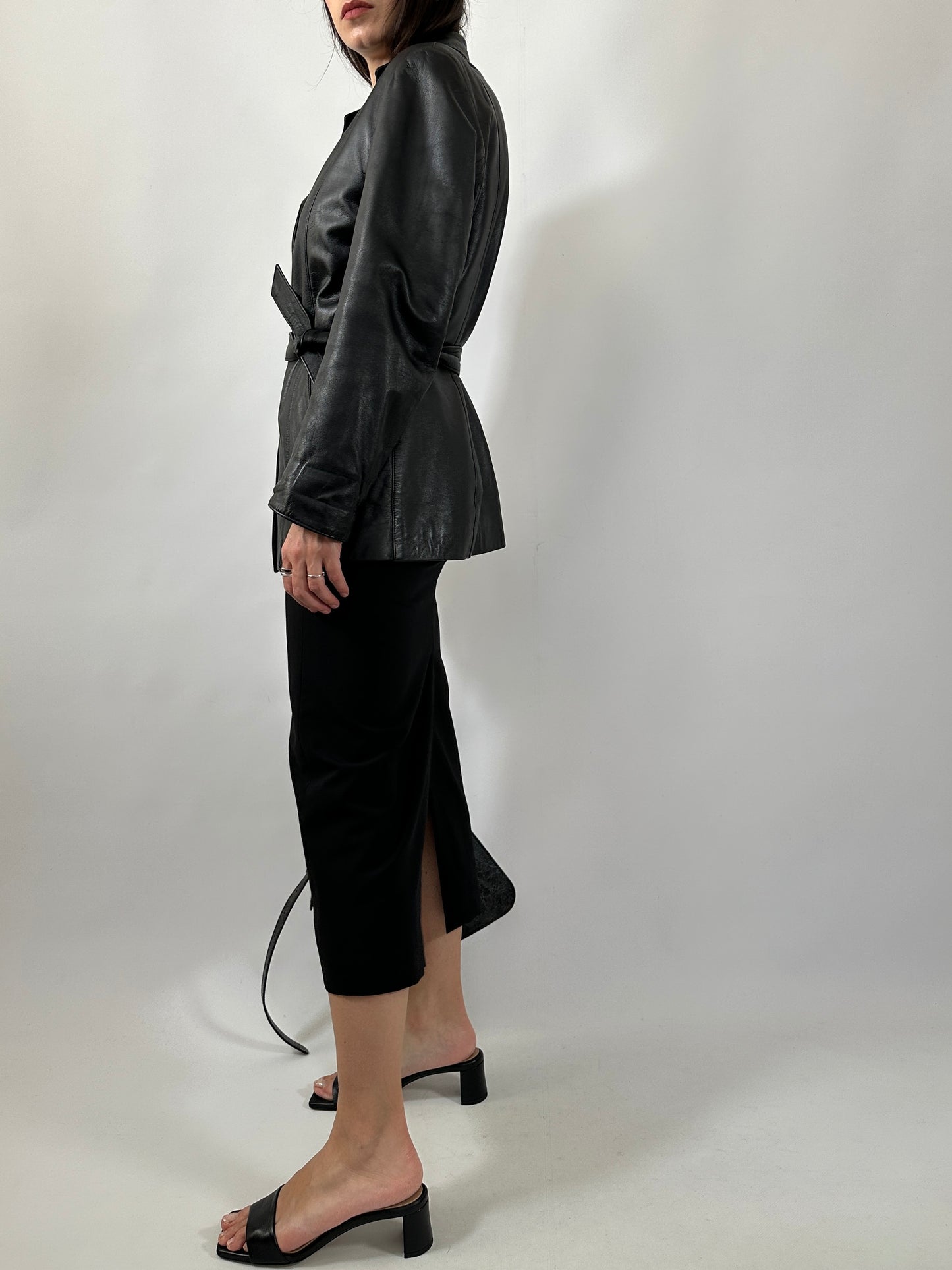 Soft Nappa Leather Belted Jacket
