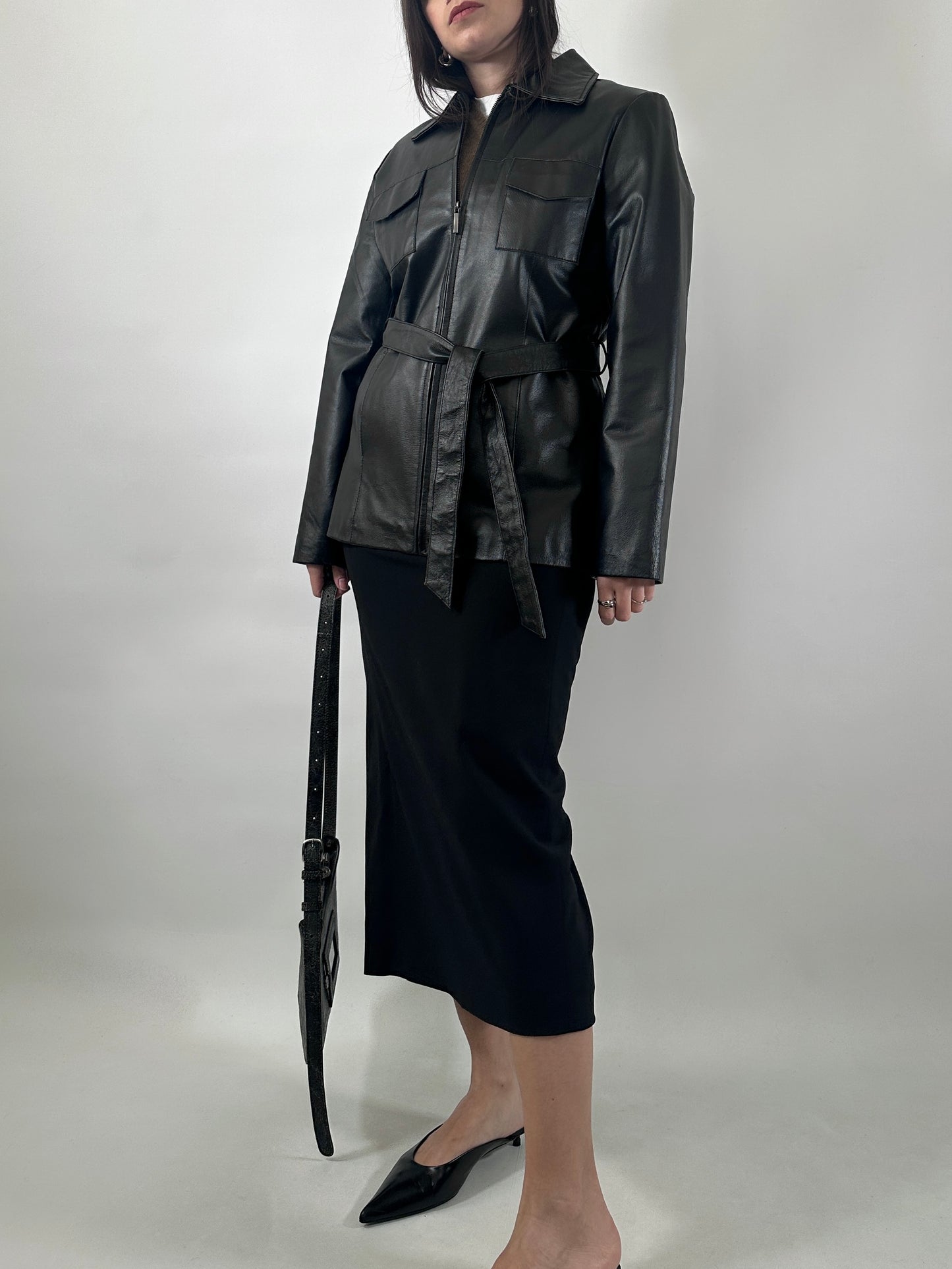 Vintage Leather Belted Jacket