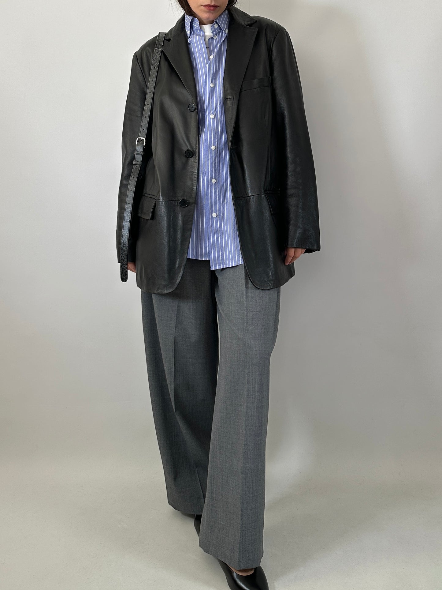 Genuine leather black blazer