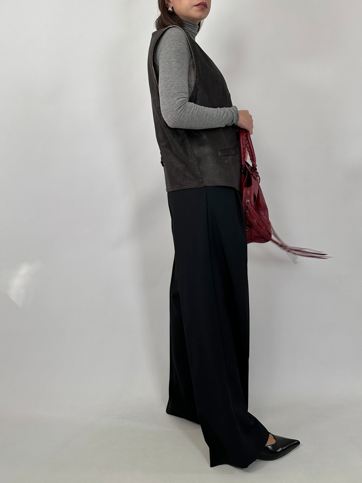 Dark Brown Crackled Leather Vest