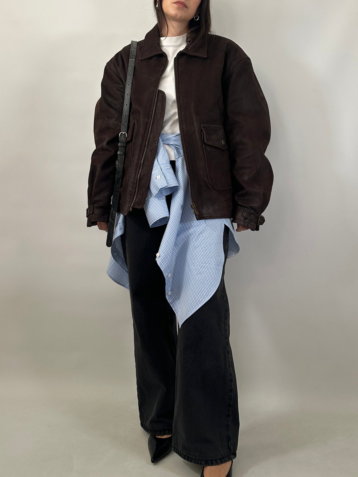 Oversized Leather Jacket with Fleece Lining